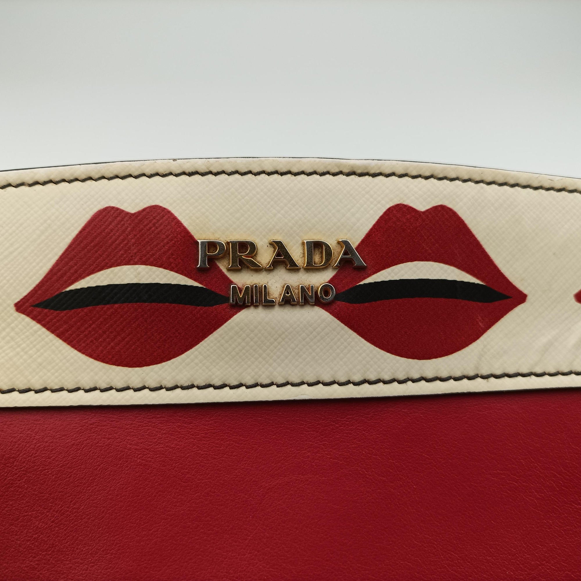 Secondhand Prada lip print Esplanade Red×white Leather 1BH043 shoulderbag | stylenewstar