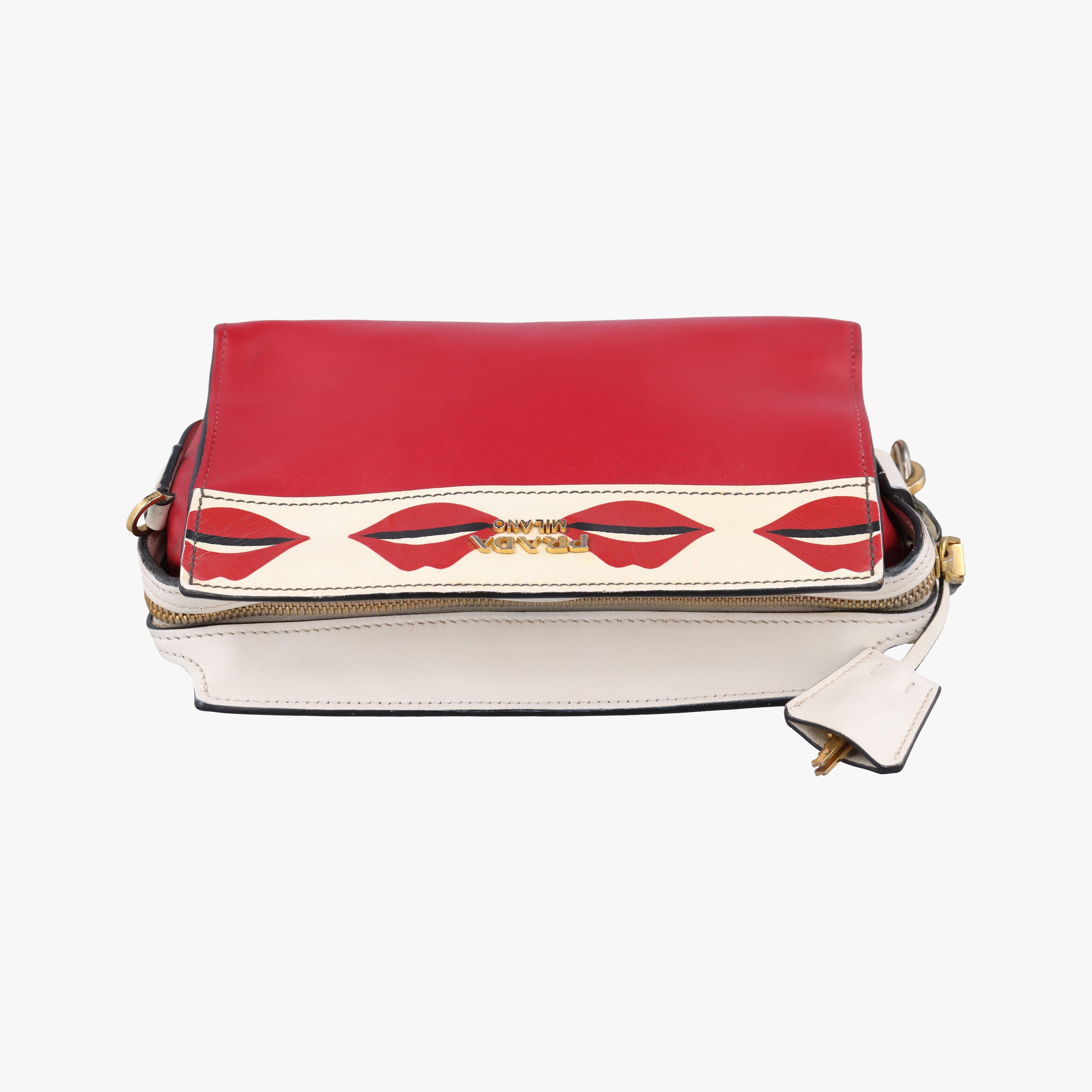 Secondhand Prada lip print Esplanade Red×white Leather 1BH043 shoulderbag | stylenewstar