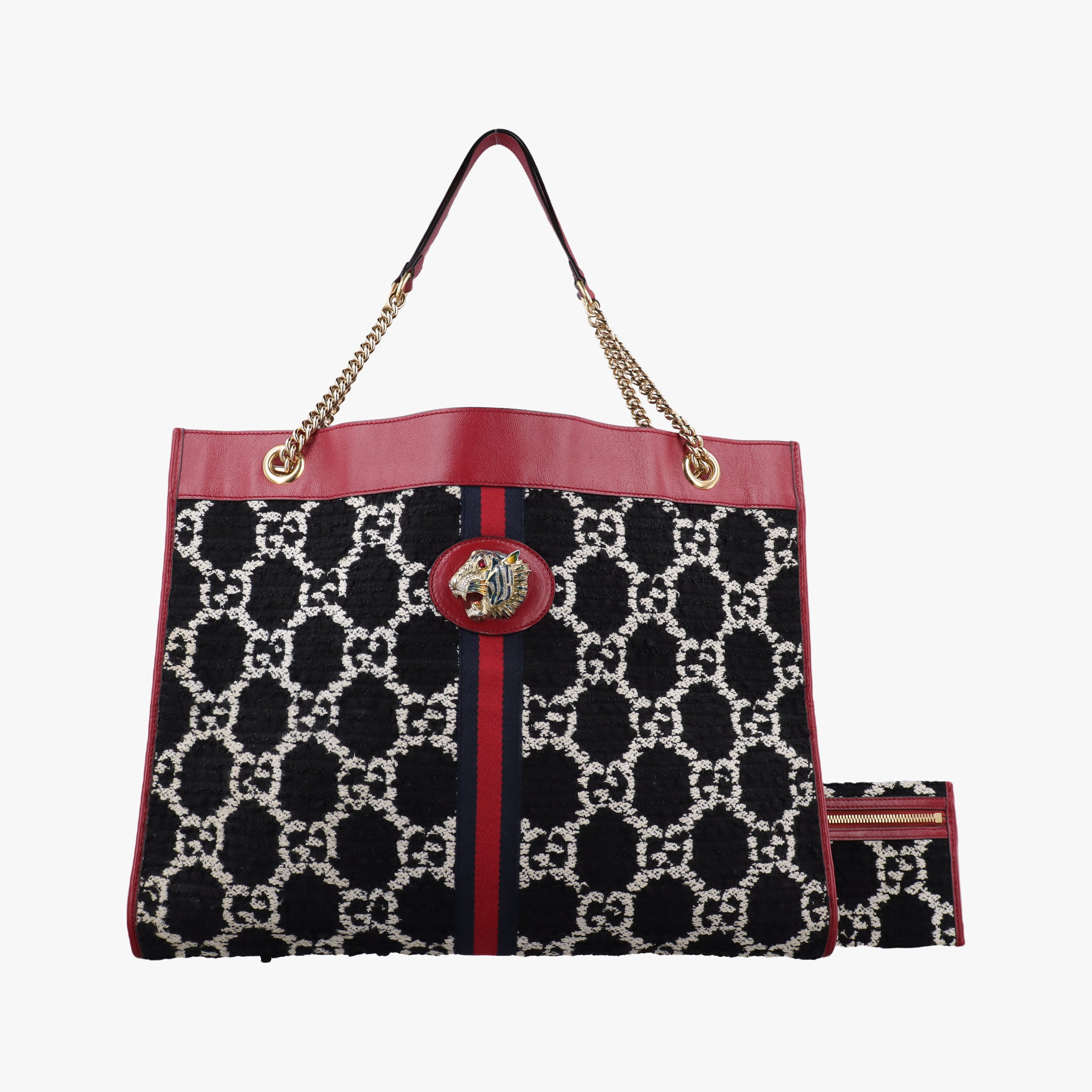 Vintage Gucci Rajah Black × Red × Multi Tweed × Leather 537219 shoulderbag | stylenewstar