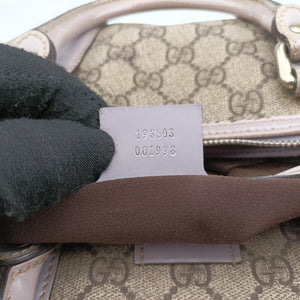 Vintage Gucci GG plus Spring Joy GG Supreme beige×purple PVC coated canvas×patent 193603 handbag | stylenewstar