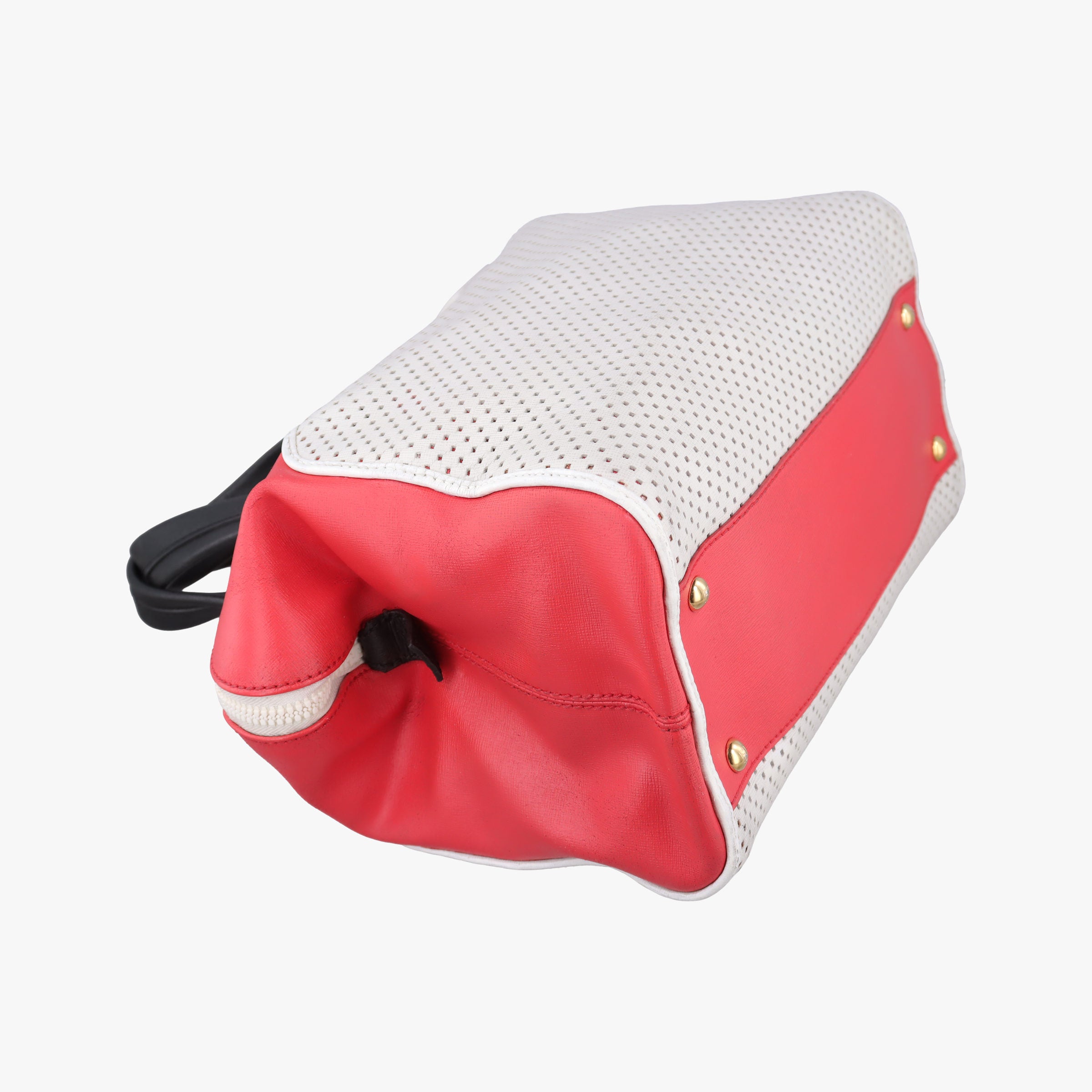 Pre-owned Fendi Chameleon Coral Red×Light Gray×Black  Leather 8BL114 handbag | stylenewstar