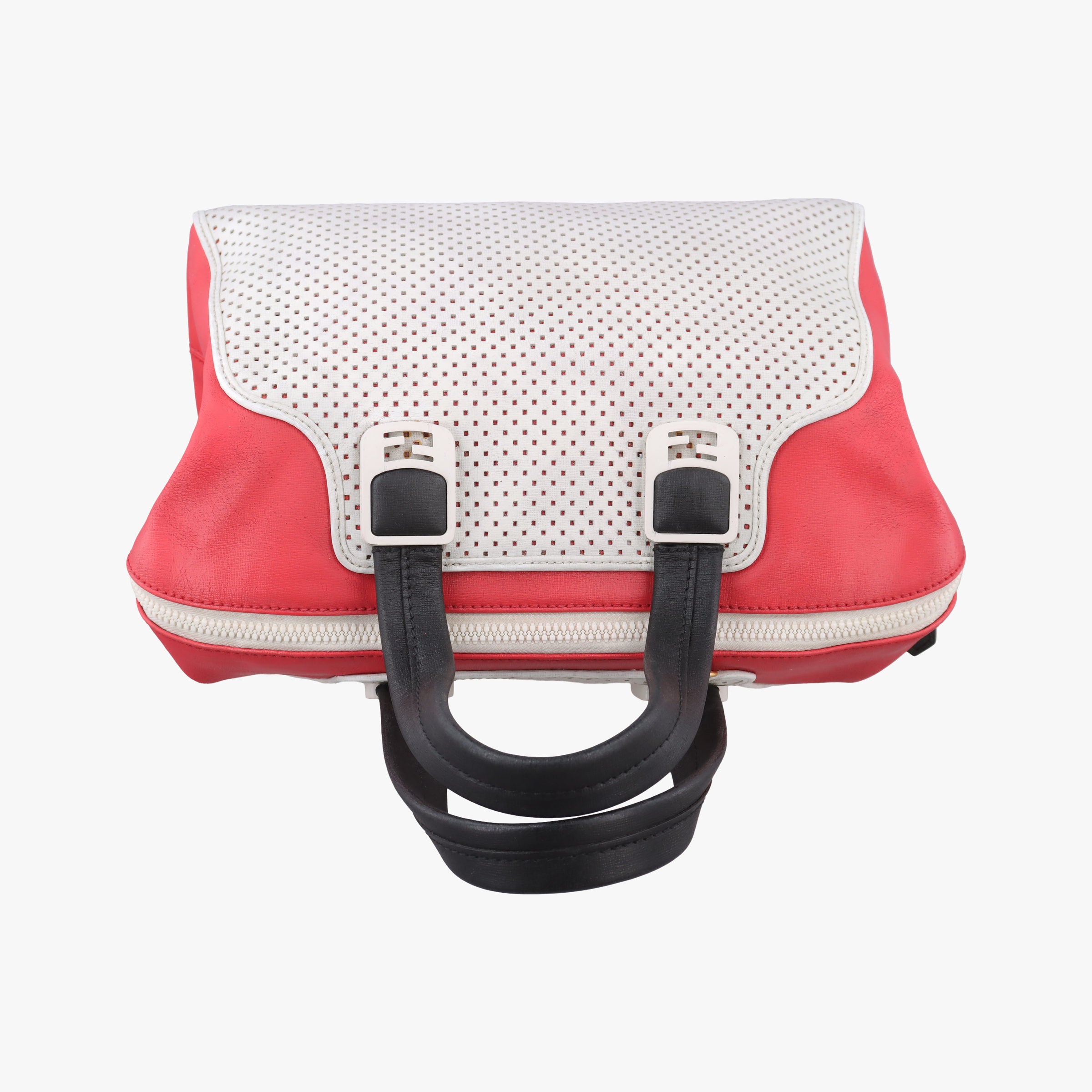 Pre-owned Fendi Chameleon Coral Red×Light Gray×Black  Leather 8BL114 handbag | stylenewstar