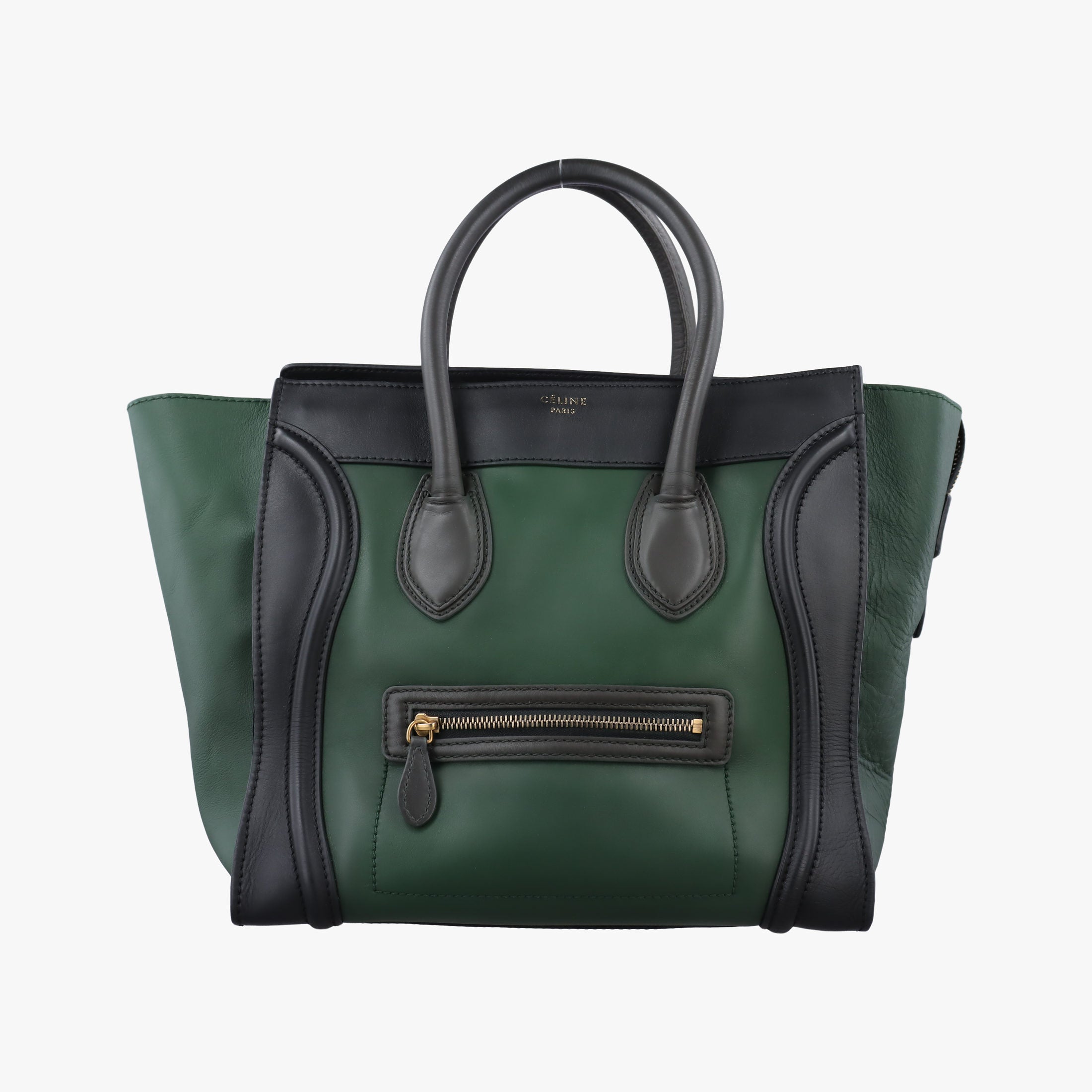 Pre-owned Celine Luggage Mini Shopper Green×black Leather  handbag | stylenewstar