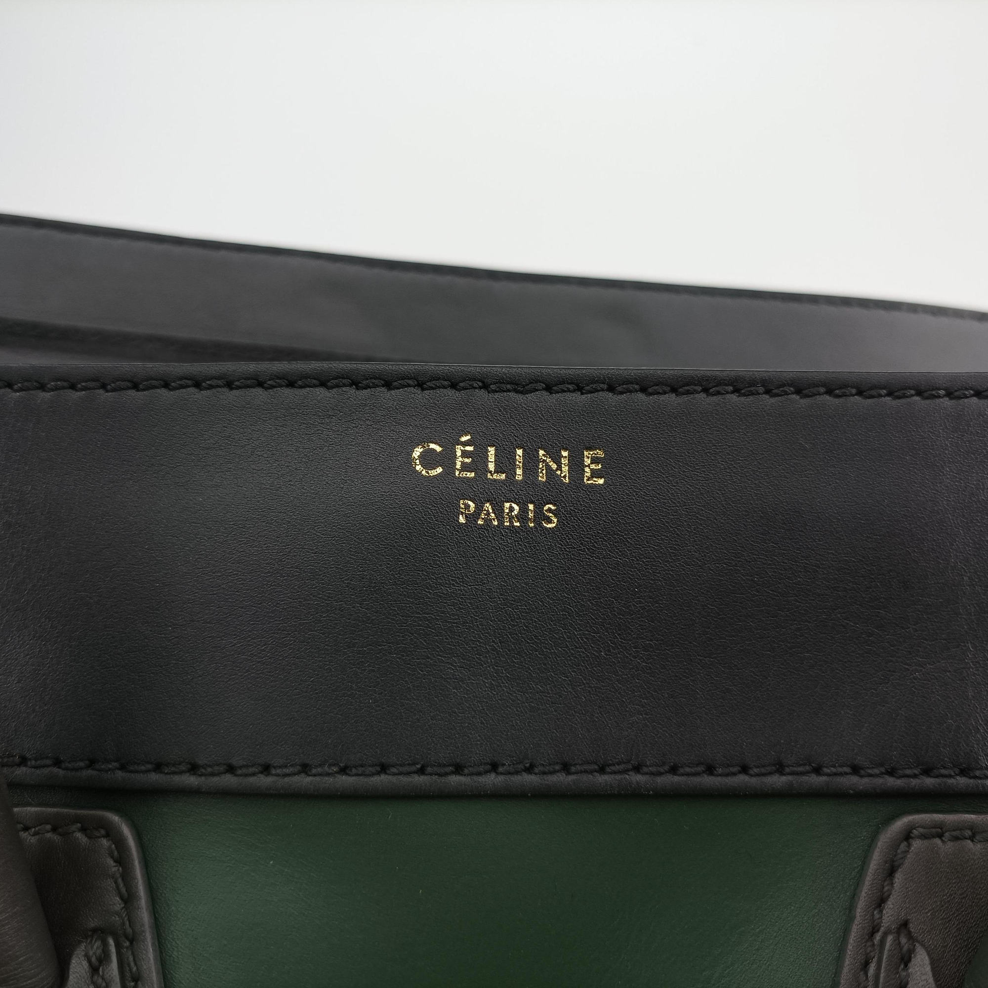 Pre-owned Celine Luggage Mini Shopper Green×black Leather  handbag | stylenewstar