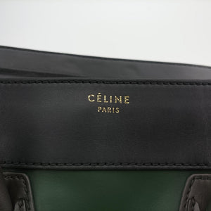 Pre-owned Celine Luggage Mini Shopper Green×black Leather  handbag | stylenewstar