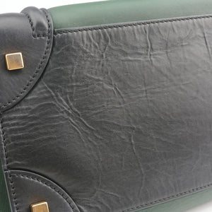 Pre-owned Celine Luggage Mini Shopper Green×black Leather  handbag | stylenewstar