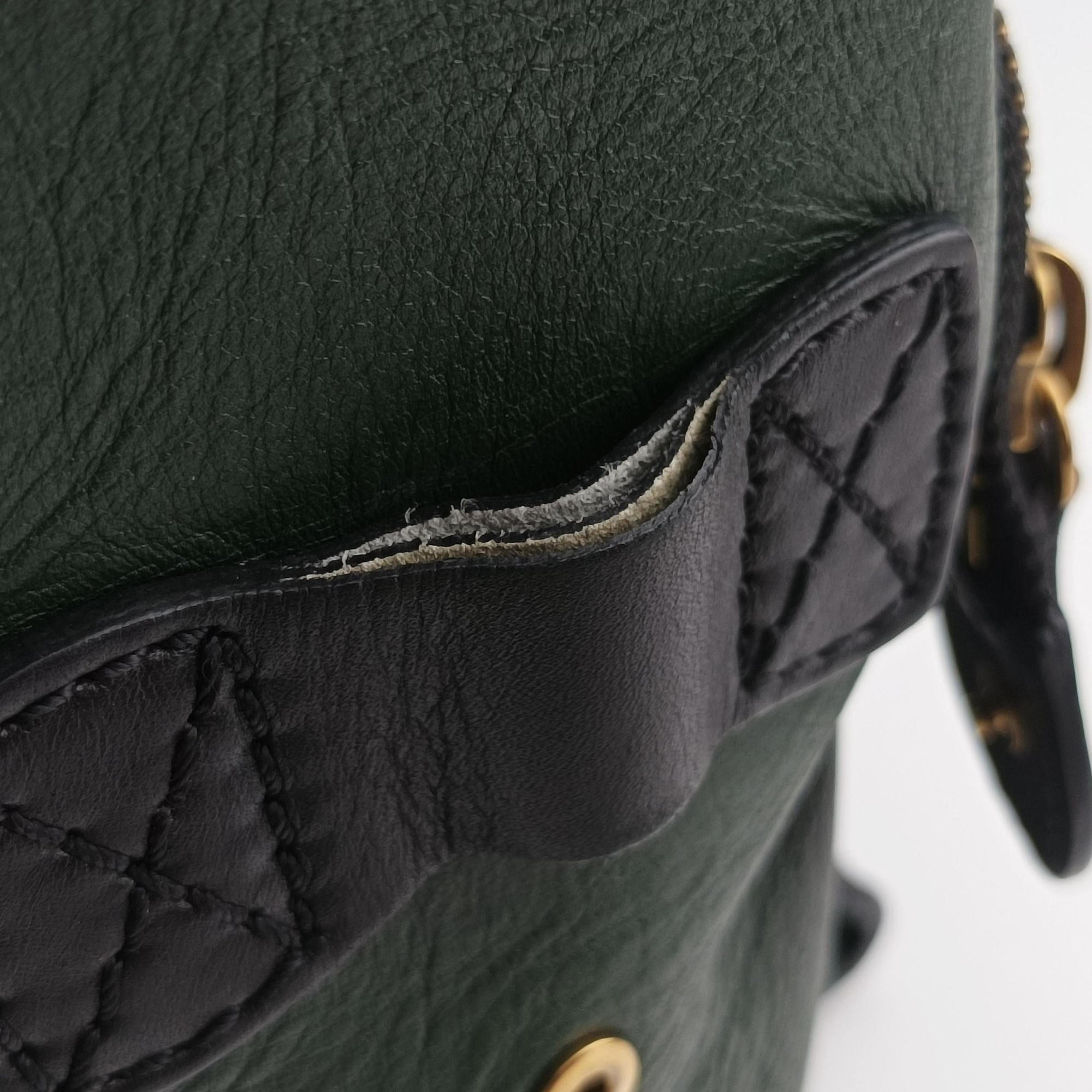 Pre-owned Celine Luggage Mini Shopper Green×black Leather  handbag | stylenewstar
