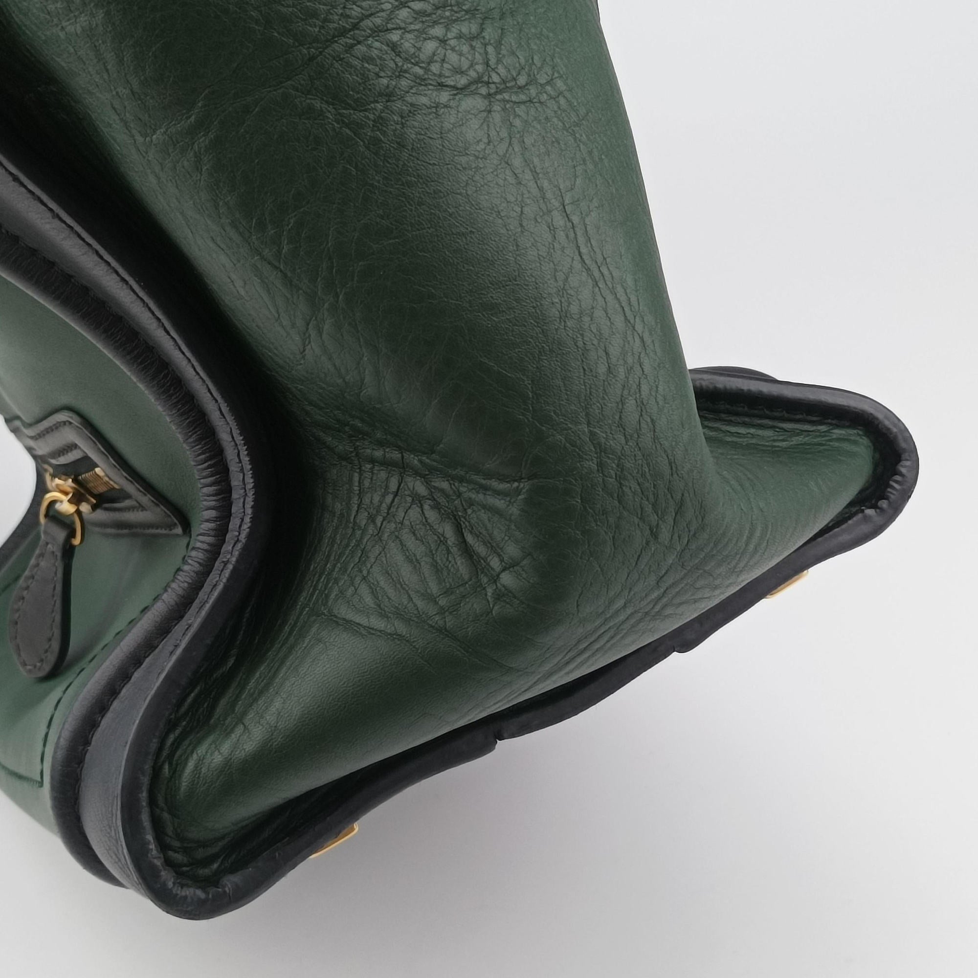 Pre-owned Celine Luggage Mini Shopper Green×black Leather  handbag | stylenewstar