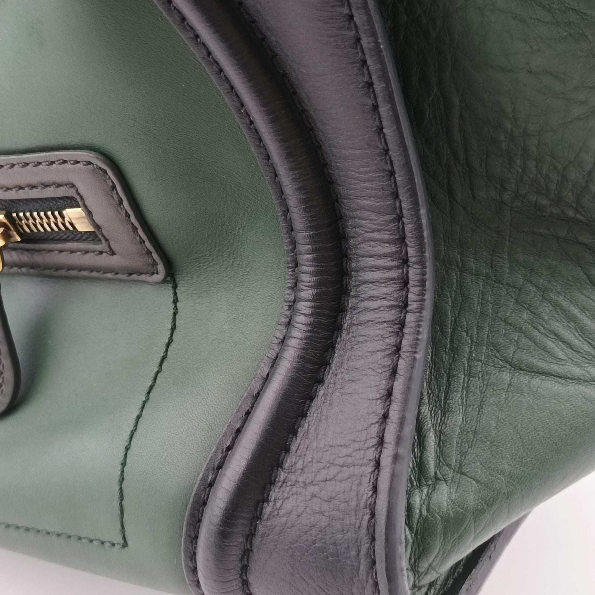 Pre-owned Celine Luggage Mini Shopper Green×black Leather  handbag | stylenewstar