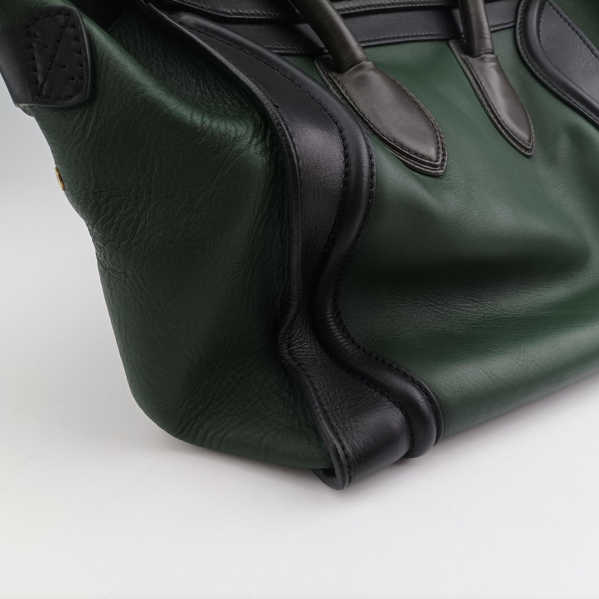 Pre-owned Celine Luggage Mini Shopper Green×black Leather  handbag | stylenewstar