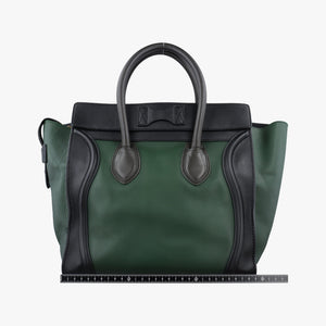 Pre-owned Celine Luggage Mini Shopper Green×black Leather  handbag | stylenewstar