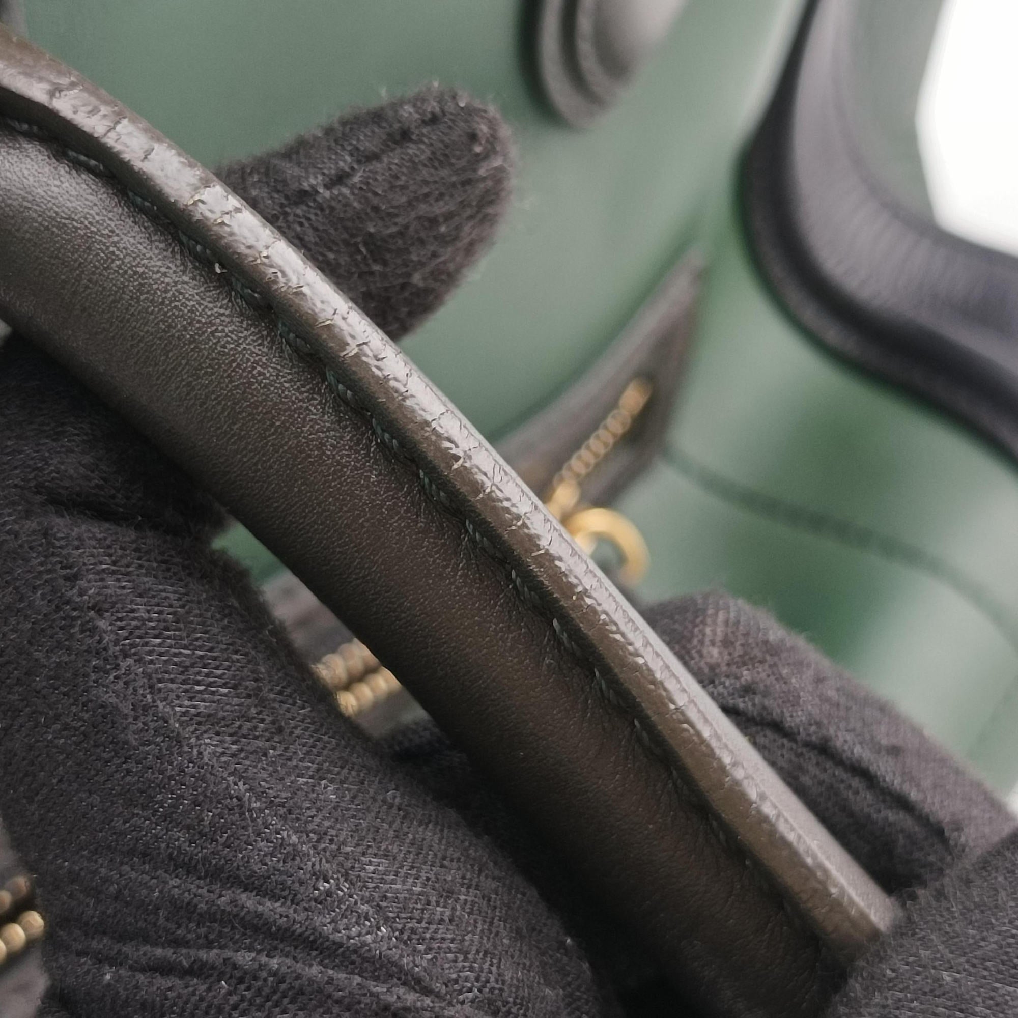 Pre-owned Celine Luggage Mini Shopper Green×black Leather  handbag | stylenewstar