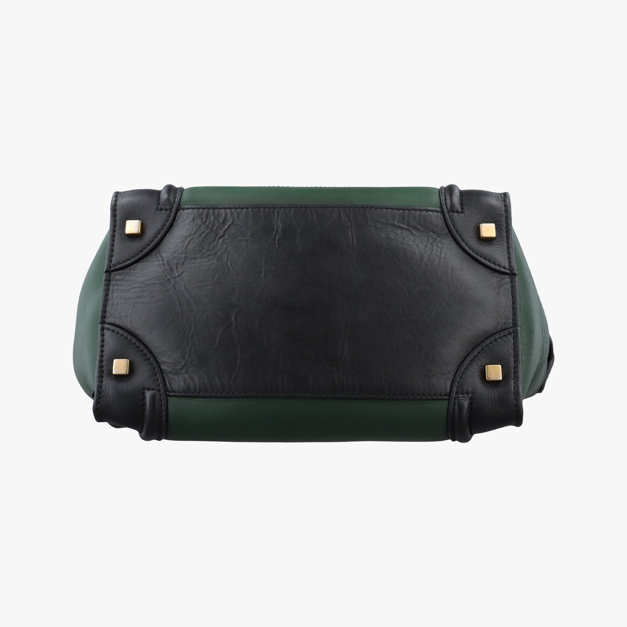 Pre-owned Celine Luggage Mini Shopper Green×black Leather  handbag | stylenewstar