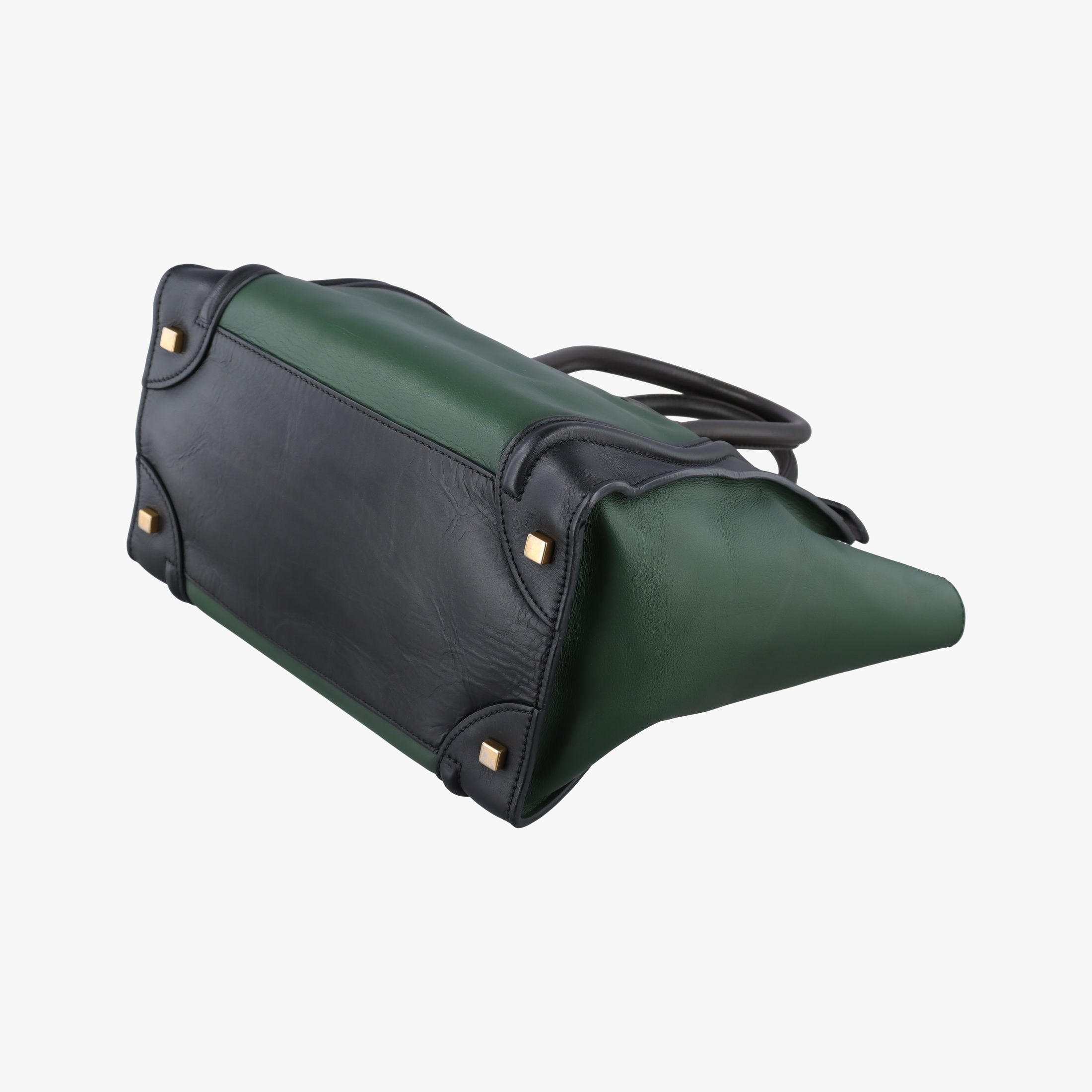 Pre-owned Celine Luggage Mini Shopper Green×black Leather  handbag | stylenewstar
