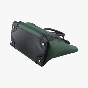 Pre-owned Celine Luggage Mini Shopper Green×black Leather  handbag | stylenewstar