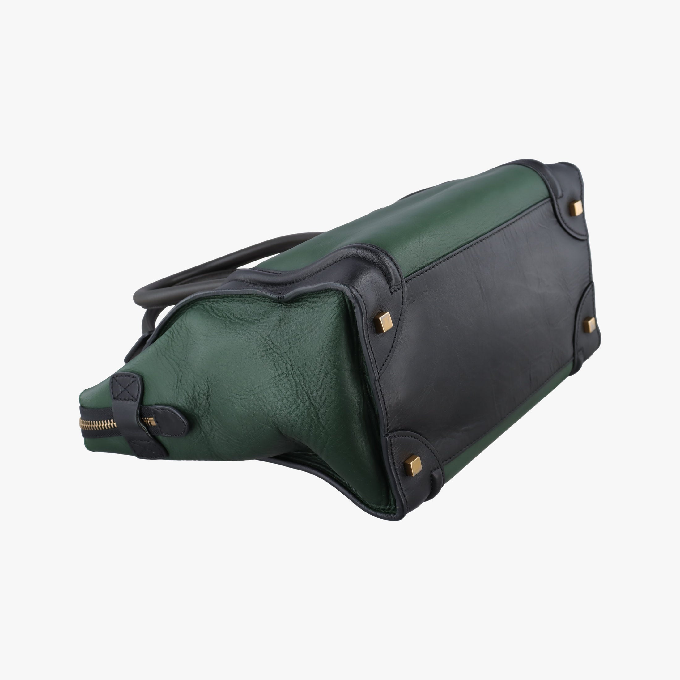 Pre-owned Celine Luggage Mini Shopper Green×black Leather  handbag | stylenewstar