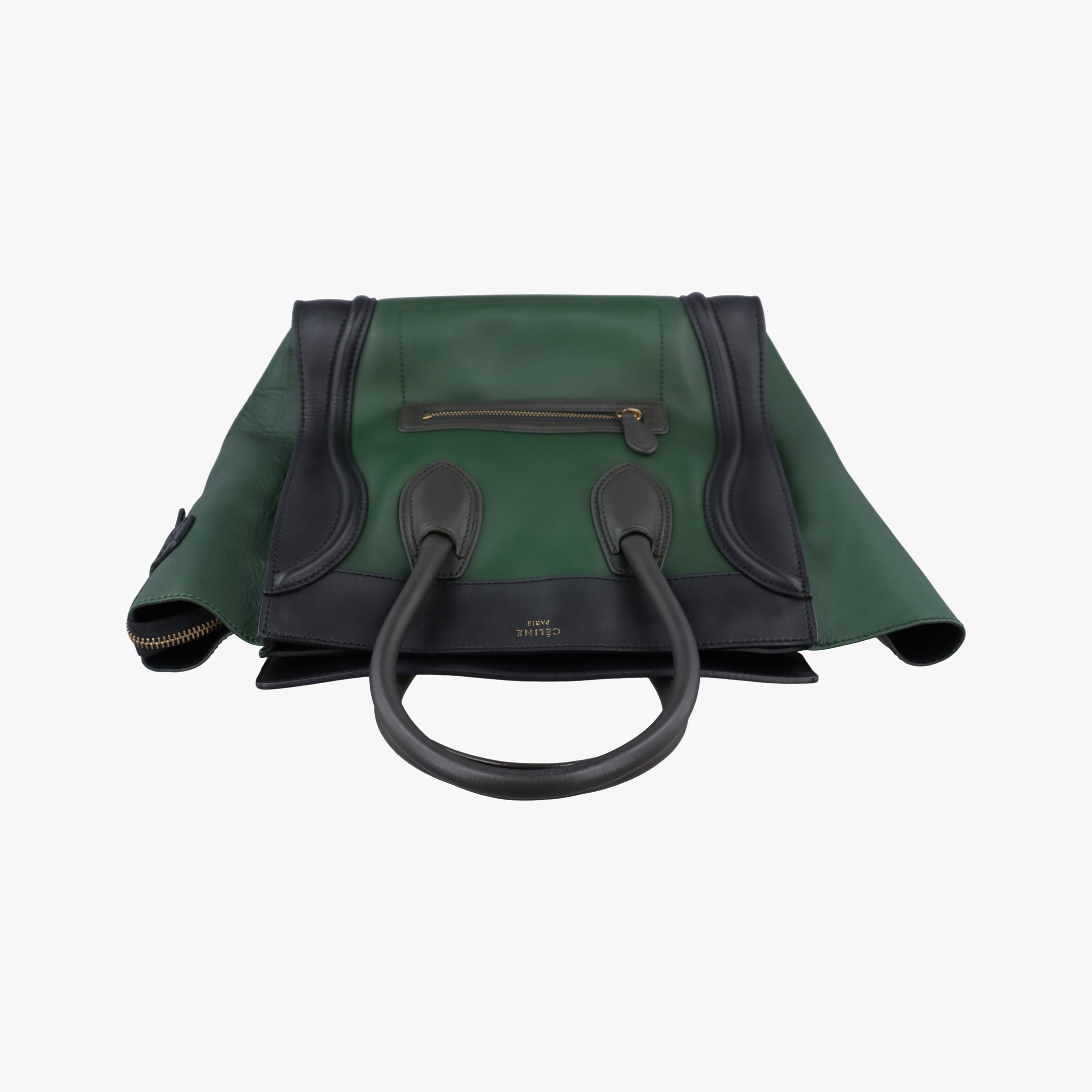 Pre-owned Celine Luggage Mini Shopper Green×black Leather  handbag | stylenewstar
