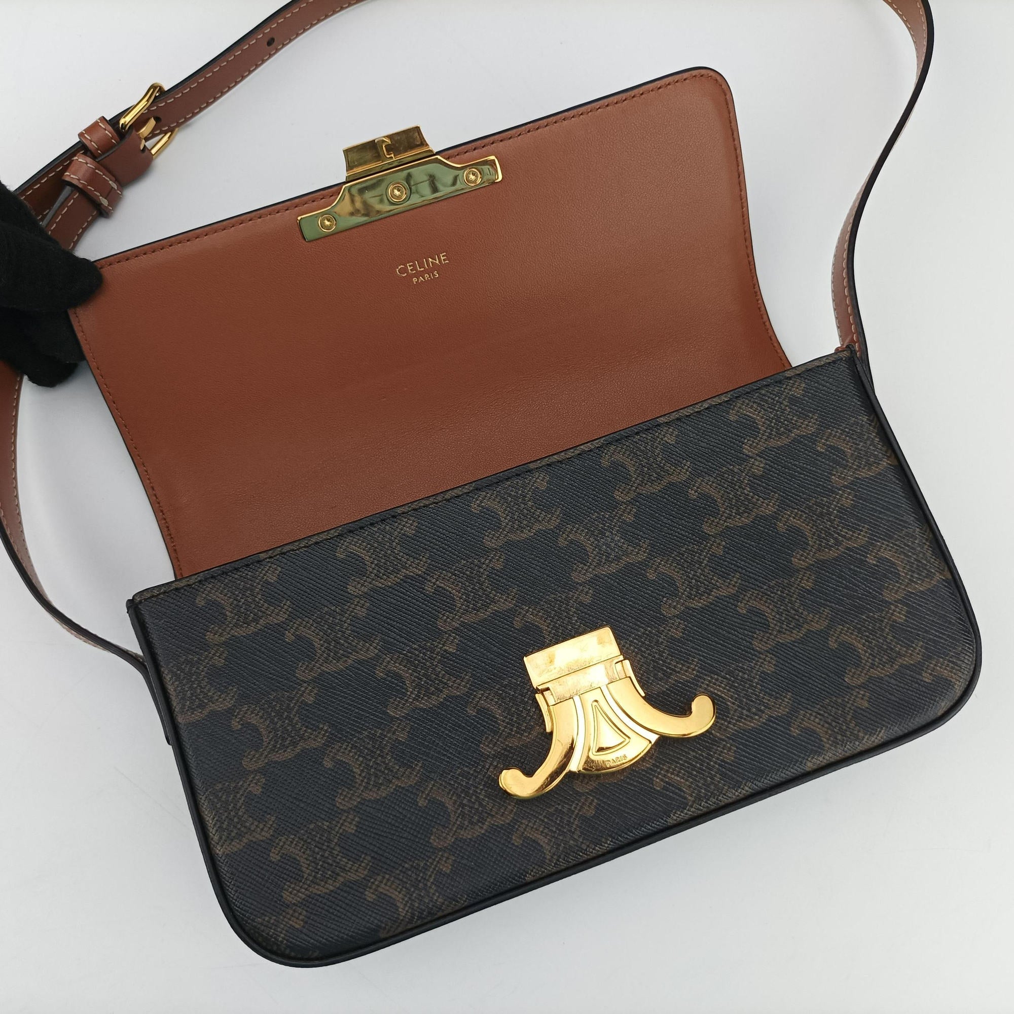 Pre-owned Celine Claude TRIOMPHE Brown PVC coated canvas  shoulderbag | stylenewstar