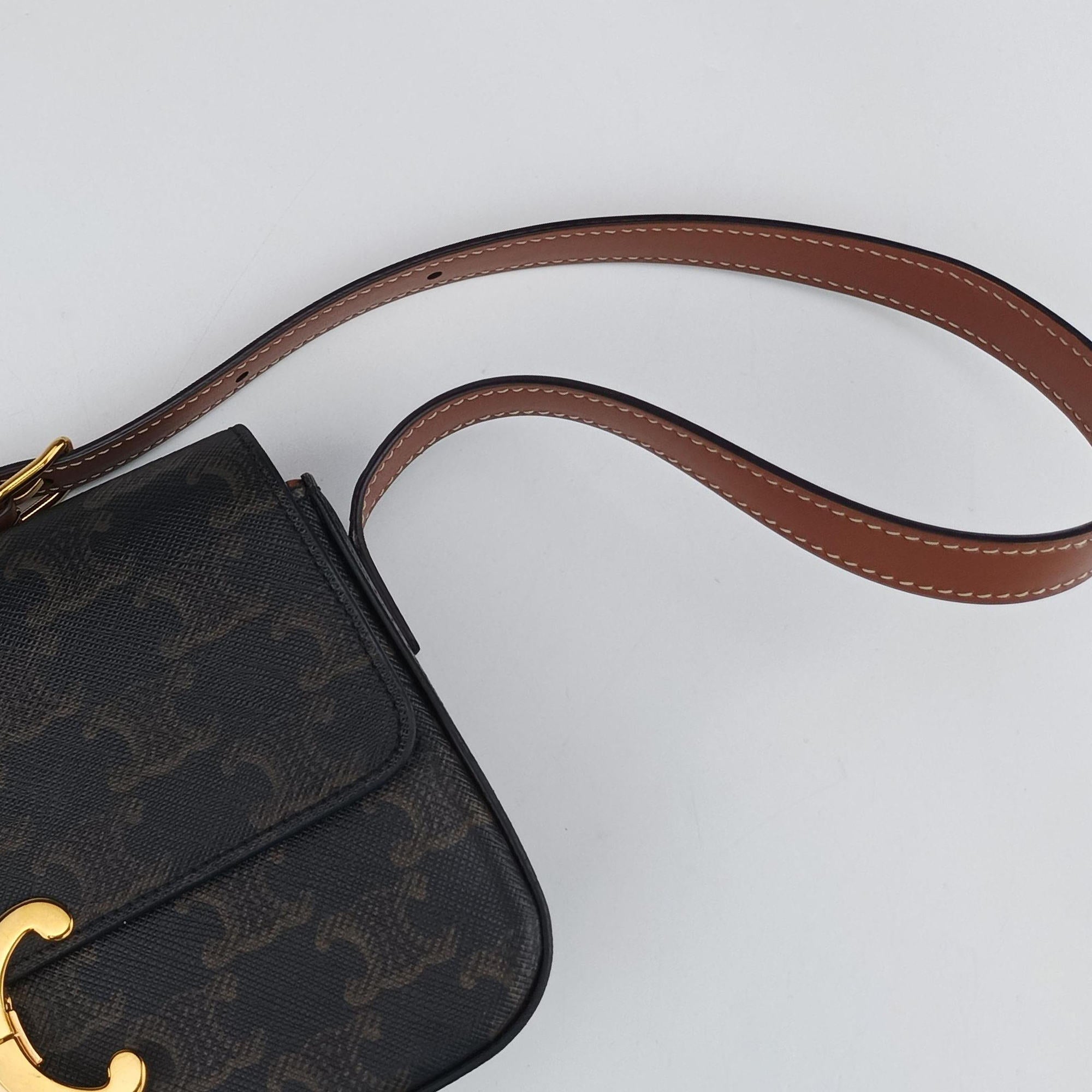 Pre-owned Celine Claude TRIOMPHE Brown PVC coated canvas  shoulderbag | stylenewstar