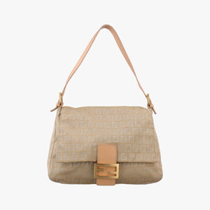 Pre-owned Fendi Baguette Zucchino Beige canvas×leather 8BR001 shoulderbag | stylenewstar