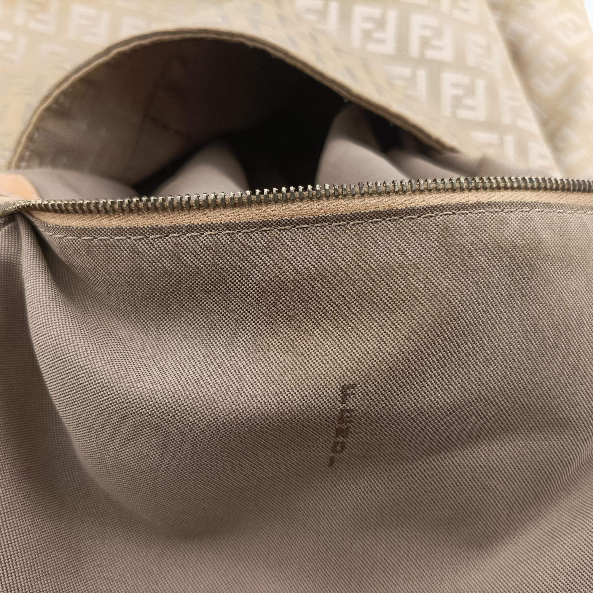 Pre-owned Fendi Baguette Zucchino Beige canvas×leather 8BR001 shoulderbag | stylenewstar