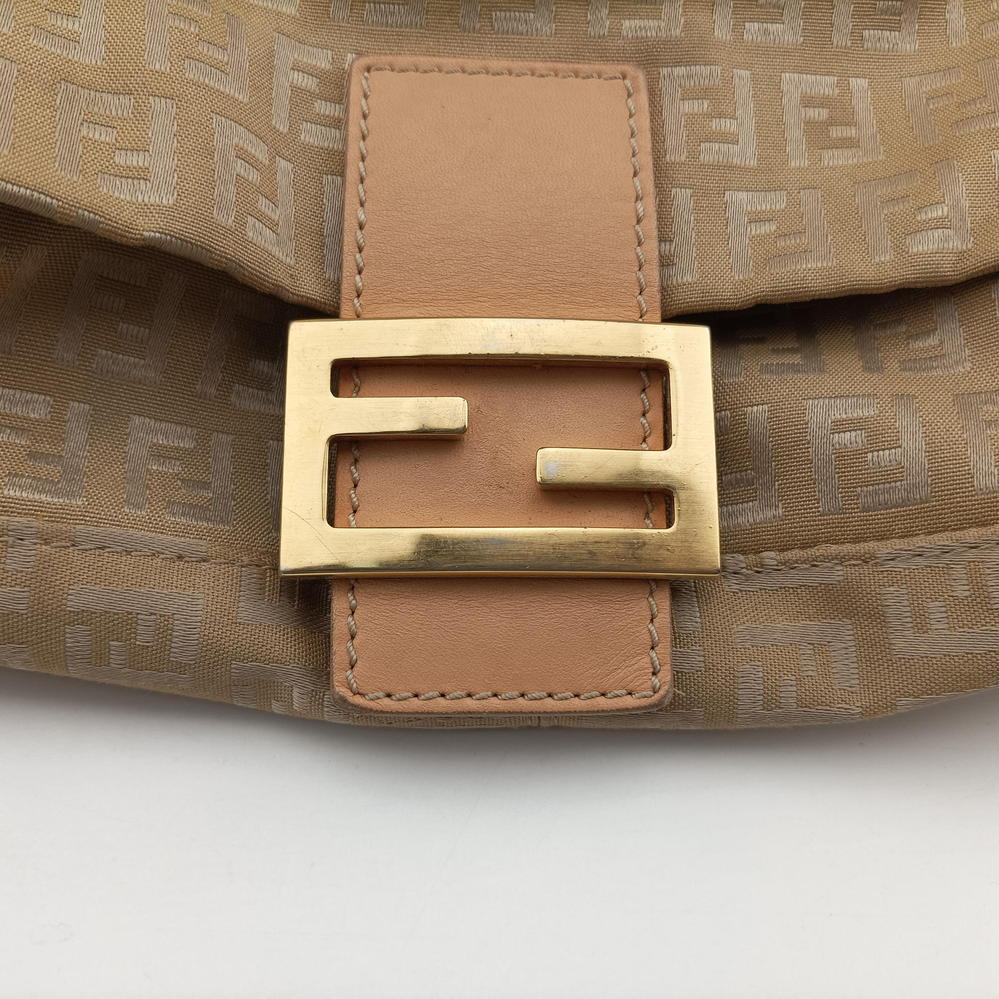 Pre-owned Fendi Baguette Zucchino Beige canvas×leather 8BR001 shoulderbag | stylenewstar