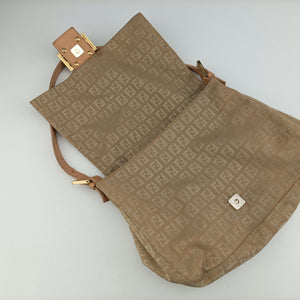 Pre-owned Fendi Baguette Zucchino Beige canvas×leather 8BR001 shoulderbag | stylenewstar