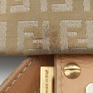 Pre-owned Fendi Baguette Zucchino Beige canvas×leather 8BR001 shoulderbag | stylenewstar