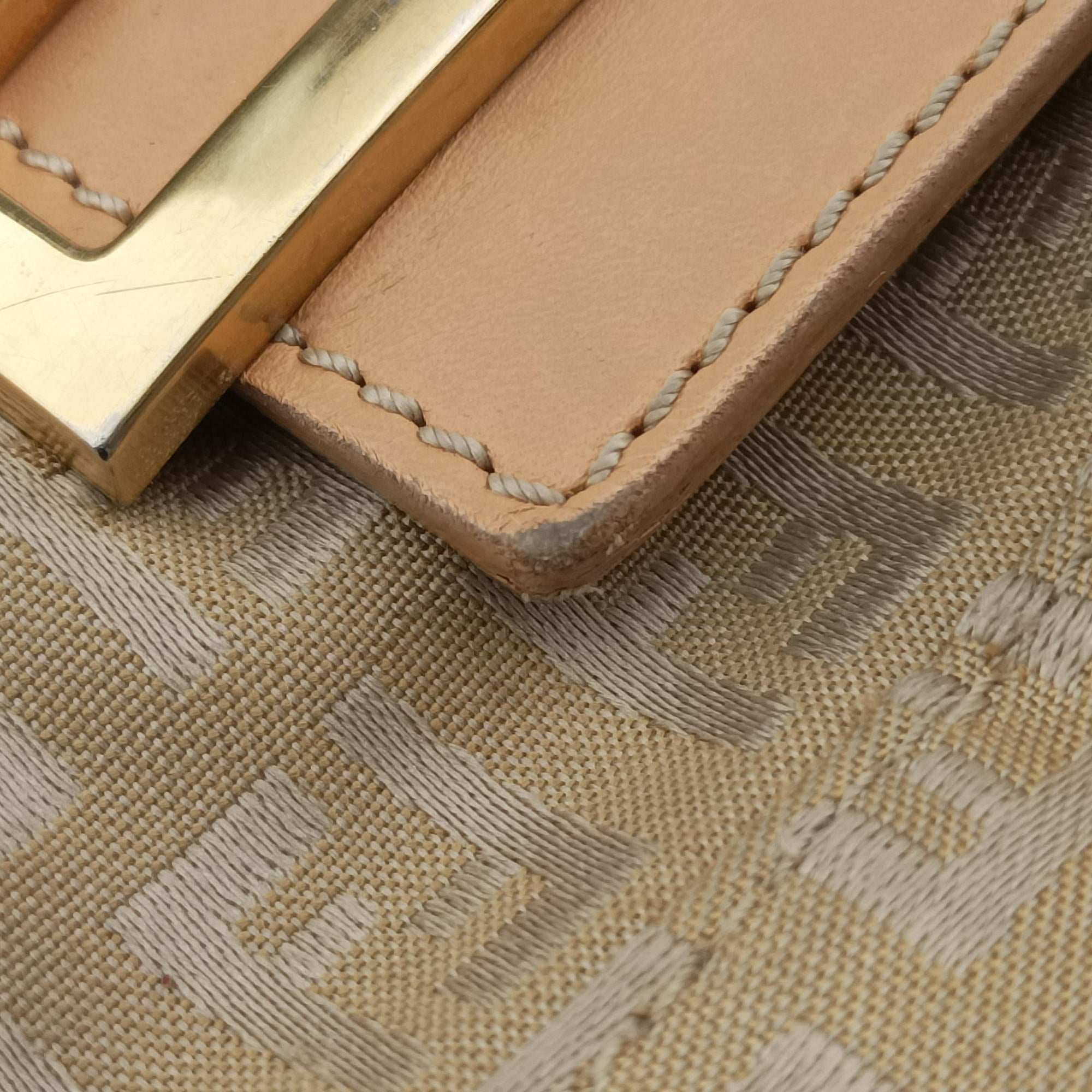 Pre-owned Fendi Baguette Zucchino Beige canvas×leather 8BR001 shoulderbag | stylenewstar