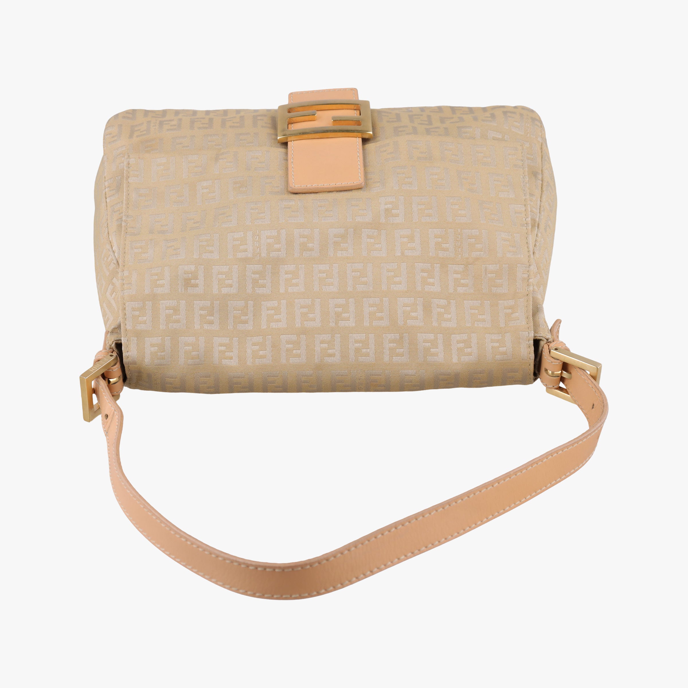 Pre-owned Fendi Baguette Zucchino Beige canvas×leather 8BR001 shoulderbag | stylenewstar