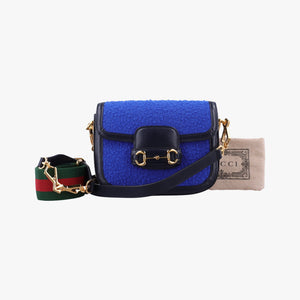 Pre-owned Gucci Horsebit 1955 Blue× Navy Tweed×Leather 658574 shoulderbag | stylenewstar