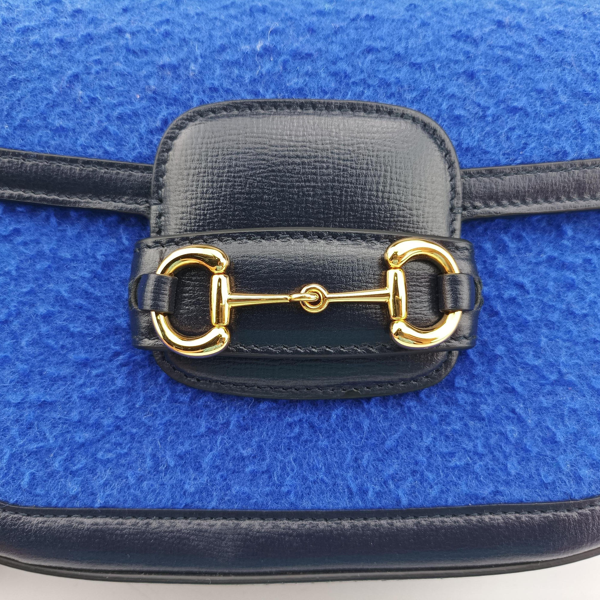Pre-owned Gucci Horsebit 1955 Blue× Navy Tweed×Leather 658574 shoulderbag | stylenewstar