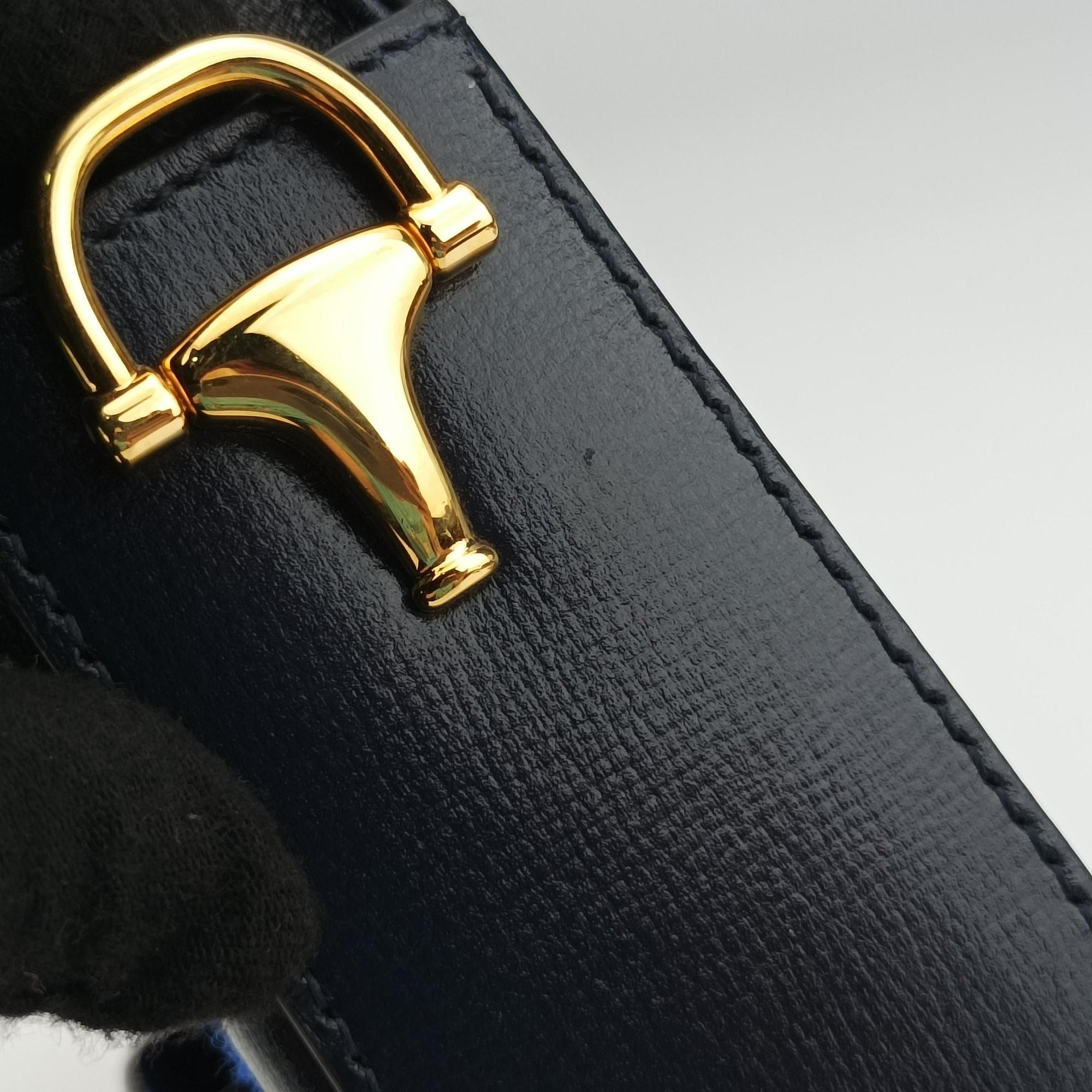 Pre-owned Gucci Horsebit 1955 Blue× Navy Tweed×Leather 658574 shoulderbag | stylenewstar
