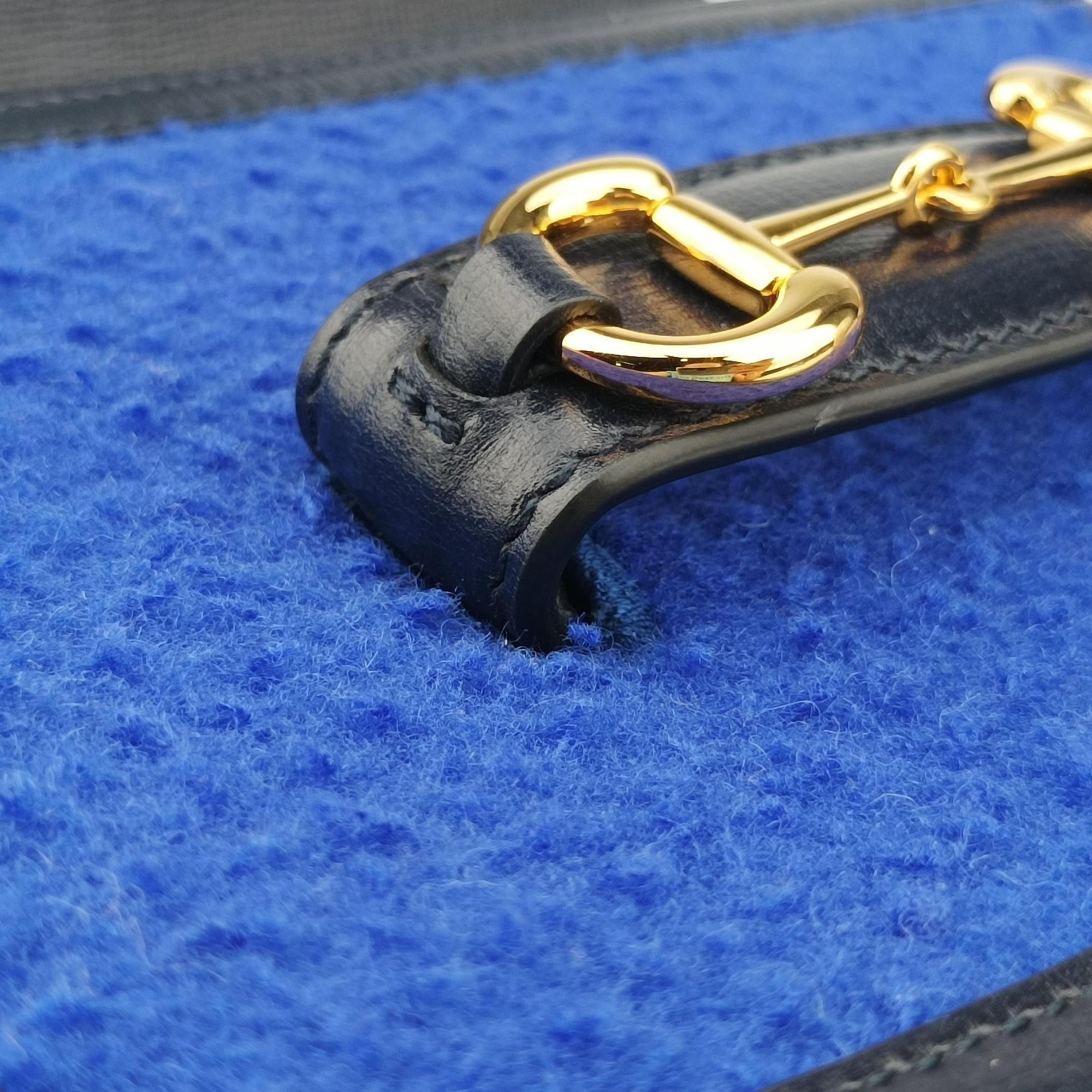 Pre-owned Gucci Horsebit 1955 Blue× Navy Tweed×Leather 658574 shoulderbag | stylenewstar