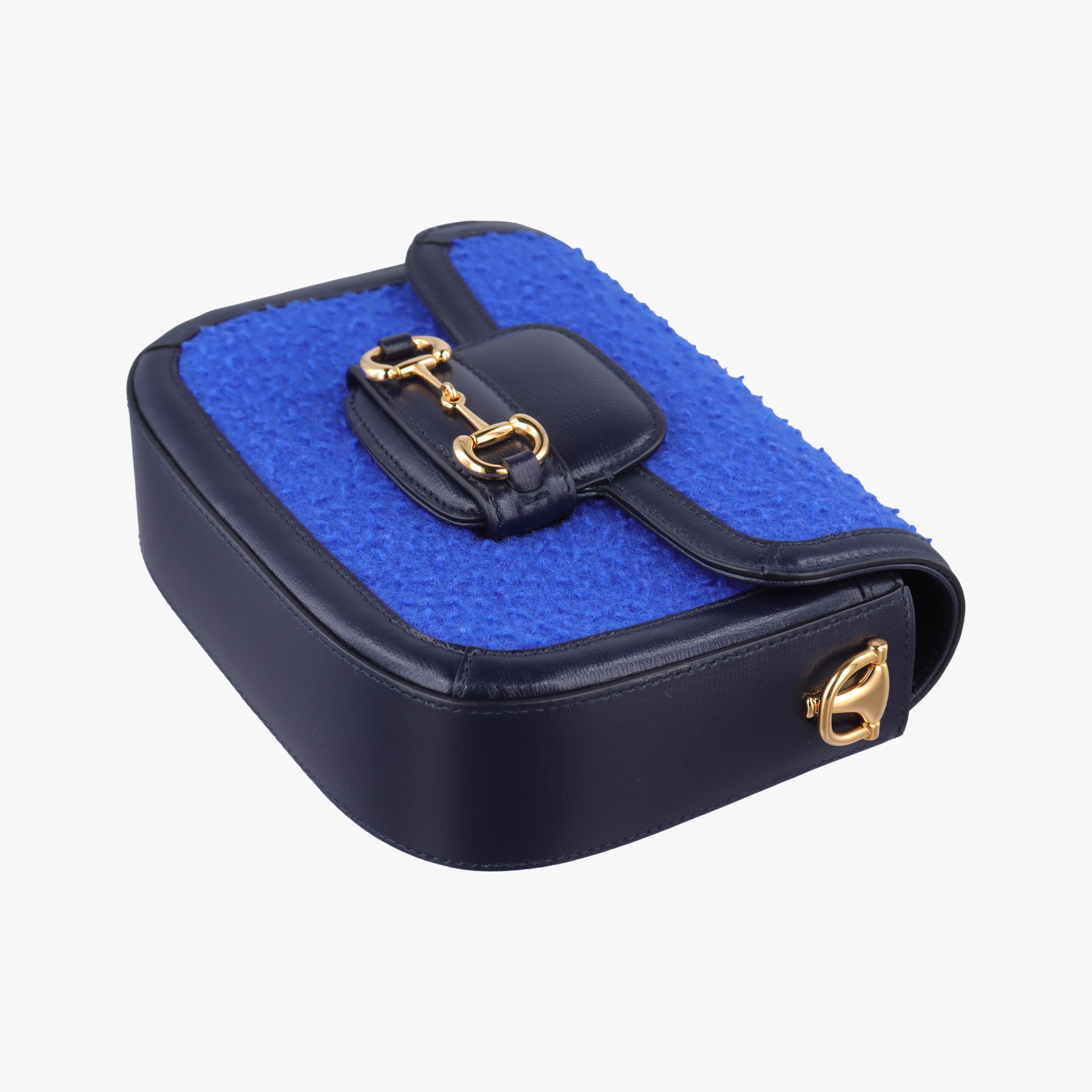 Pre-owned Gucci Horsebit 1955 Blue× Navy Tweed×Leather 658574 shoulderbag | stylenewstar