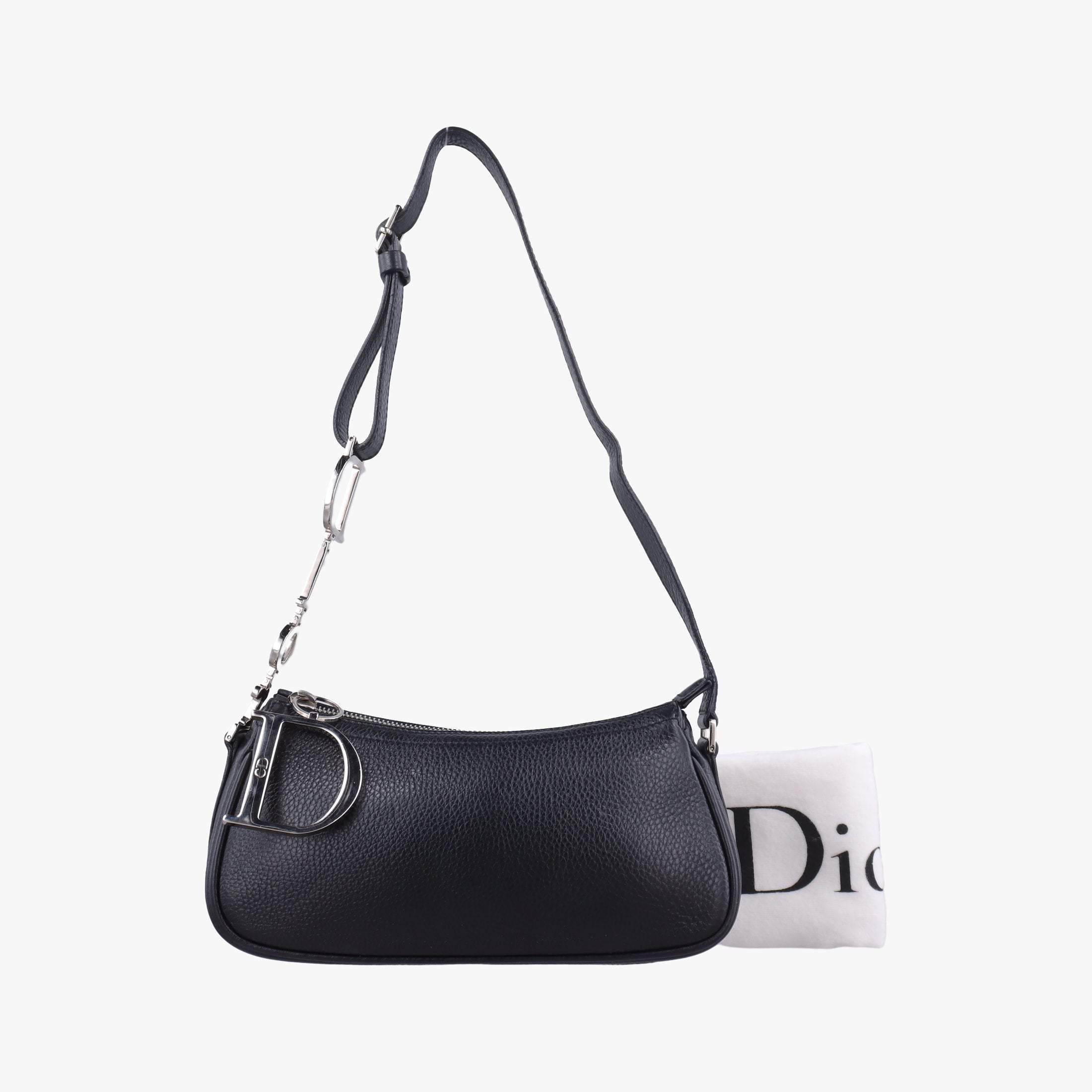 Secondhand Christian Dior D Pendant Black Leather  shoulderbag | stylenewstar