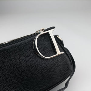 Secondhand Christian Dior D Pendant Black Leather  shoulderbag | stylenewstar