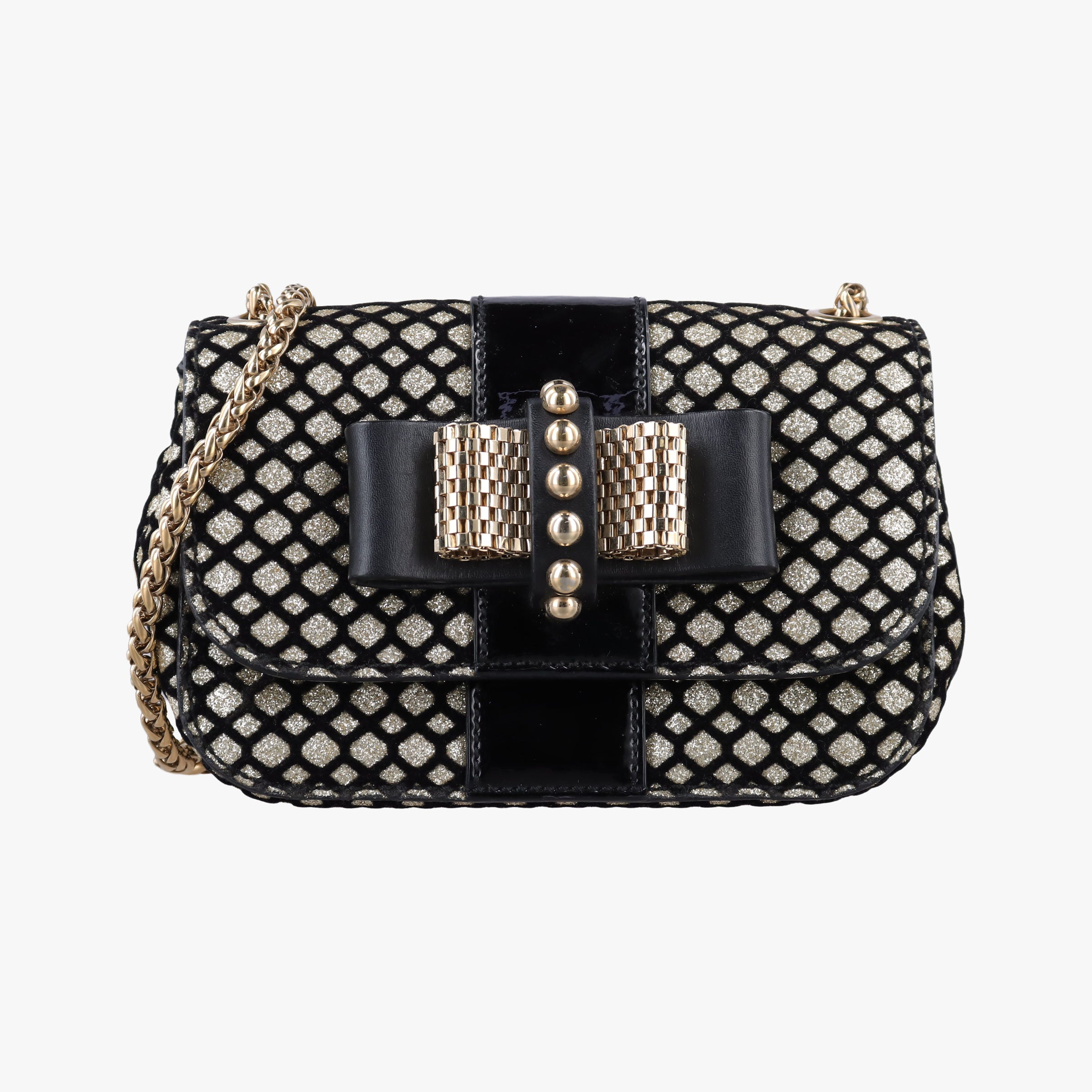 Pre-owned Christian Louboutin Glitter Accent Sweet Charity Black×Gold Leather×Patent  shoulderbag | stylenewstar