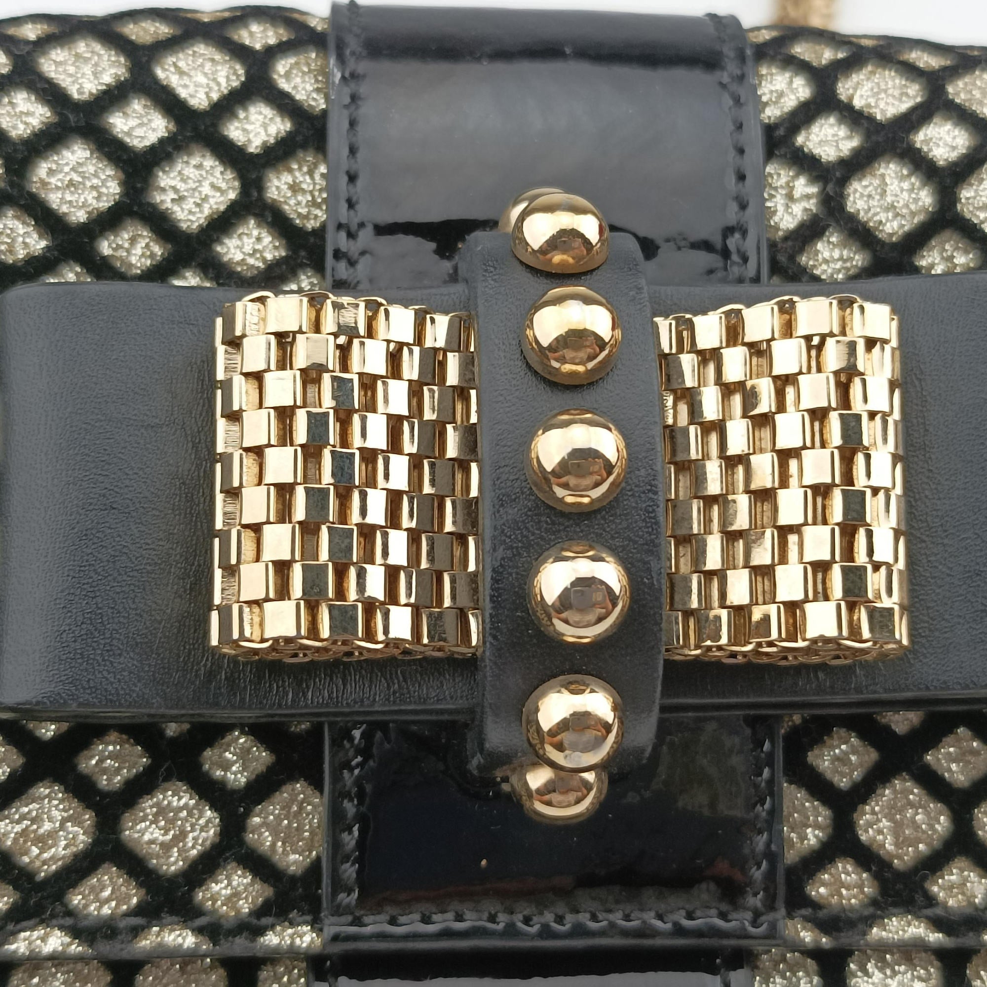 Pre-owned Christian Louboutin Glitter Accent Sweet Charity Black×Gold Leather×Patent  shoulderbag | stylenewstar