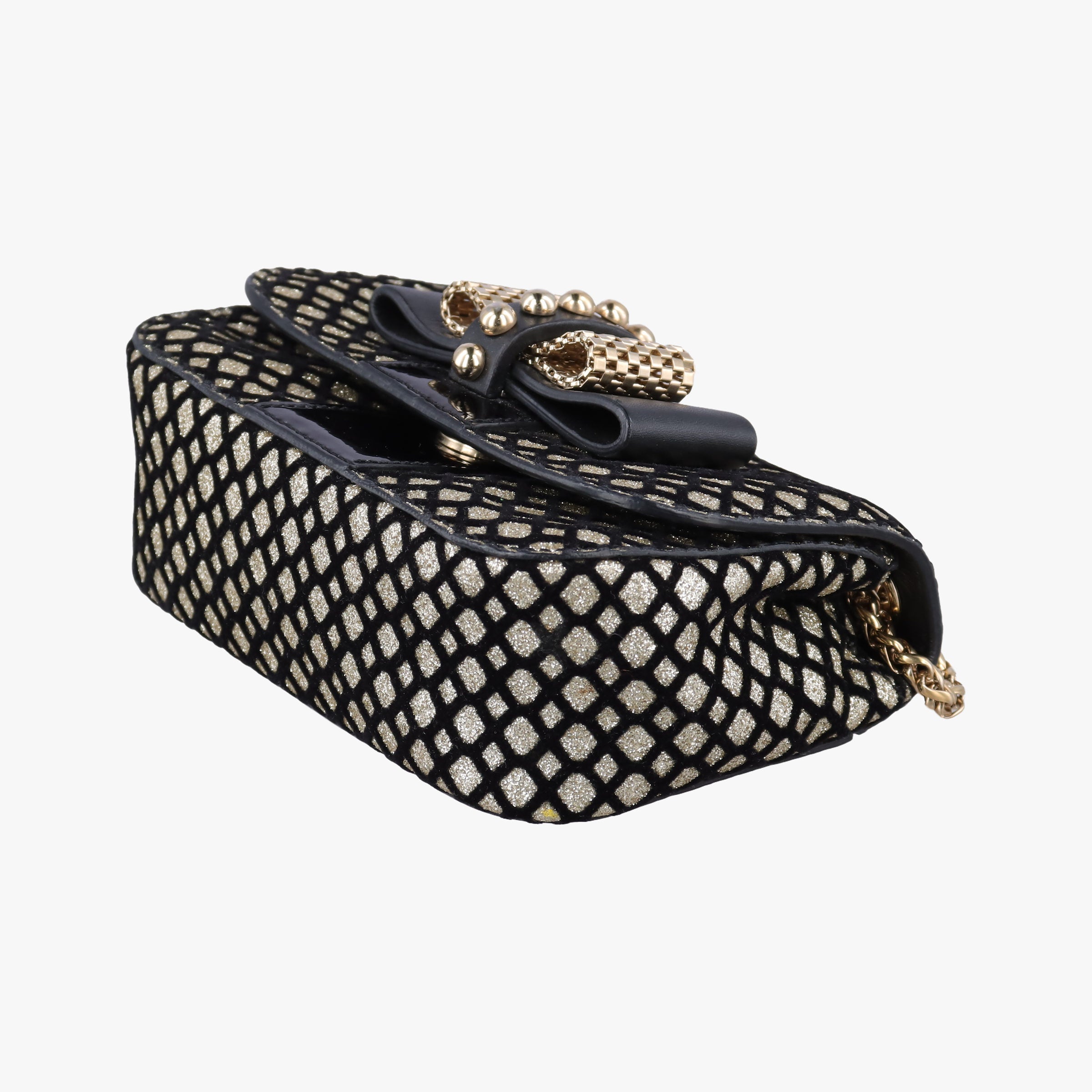Pre-owned Christian Louboutin Glitter Accent Sweet Charity Black×Gold Leather×Patent  shoulderbag | stylenewstar
