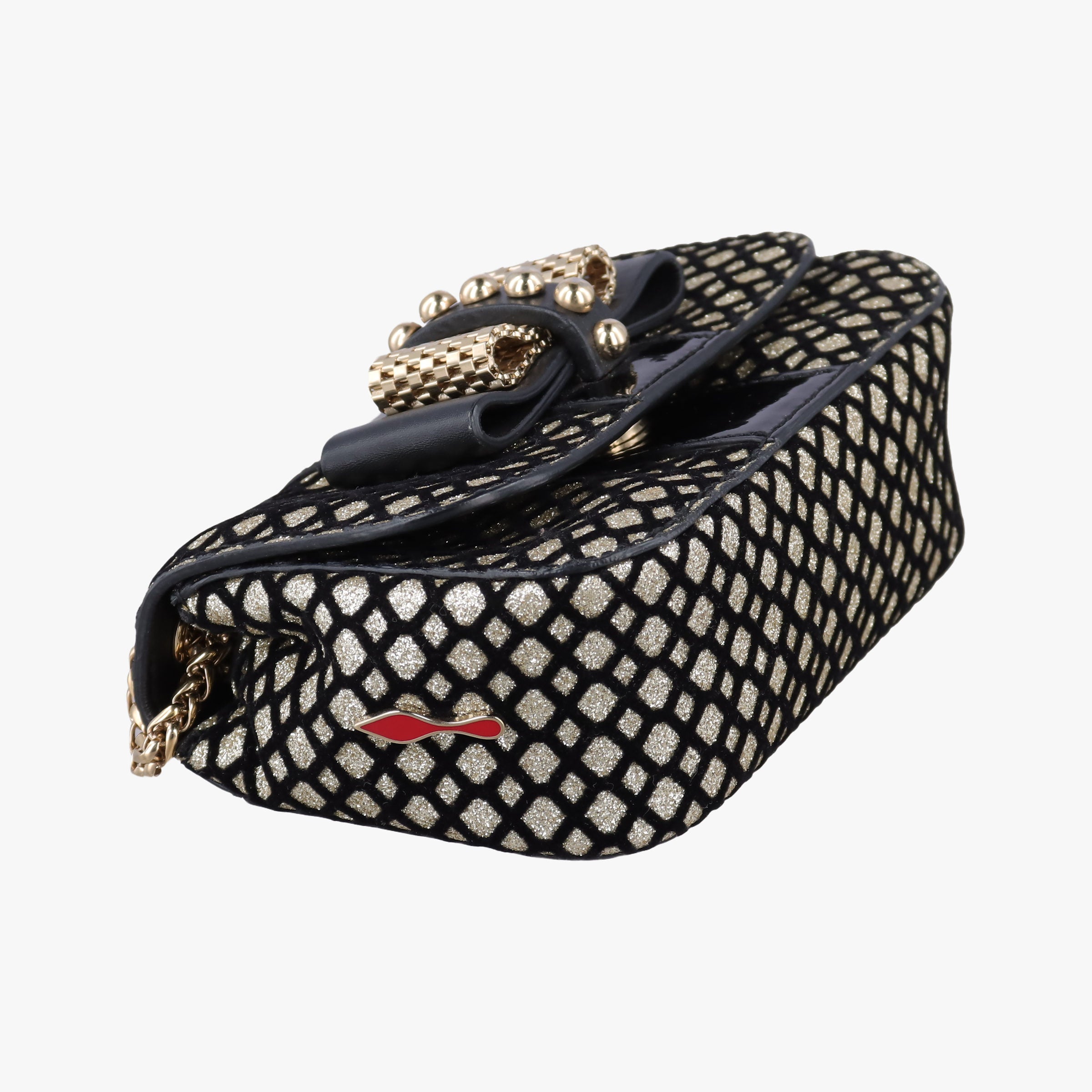 Pre-owned Christian Louboutin Glitter Accent Sweet Charity Black×Gold Leather×Patent  shoulderbag | stylenewstar