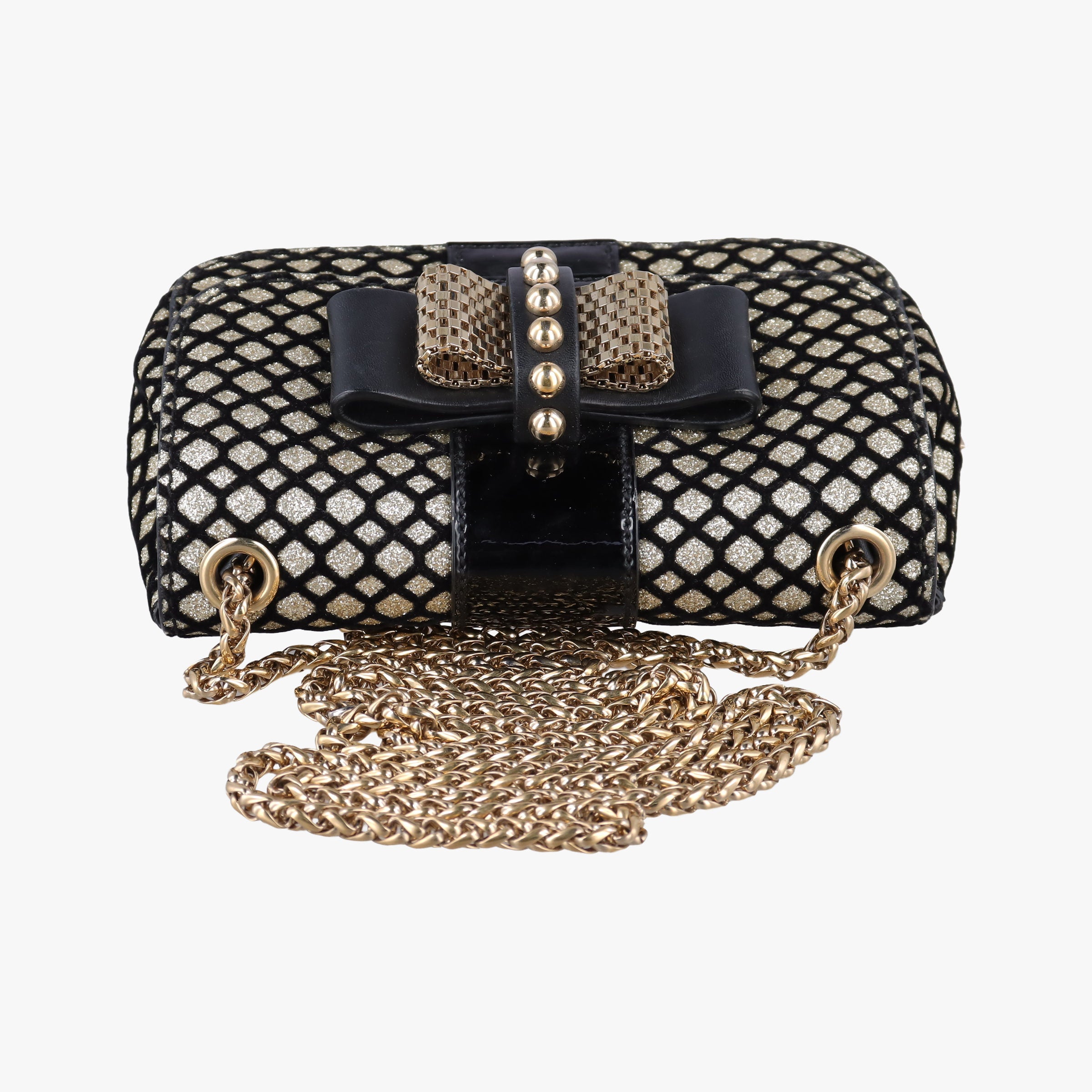 Pre-owned Christian Louboutin Glitter Accent Sweet Charity Black×Gold Leather×Patent  shoulderbag | stylenewstar