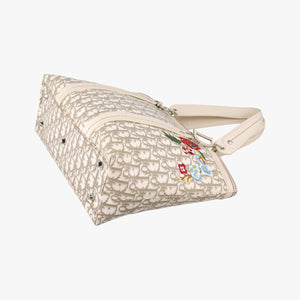 Pre-owned Christian Dior Trotter Flower Line White x Beige x Multicolor Canvas × Leather  handbag | stylenewstar