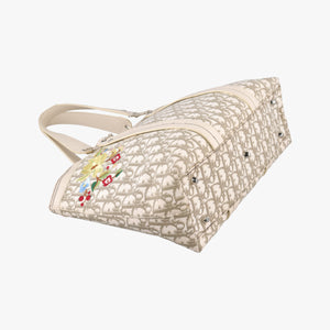 Pre-owned Christian Dior Trotter Flower Line White x Beige x Multicolor Canvas × Leather  handbag | stylenewstar