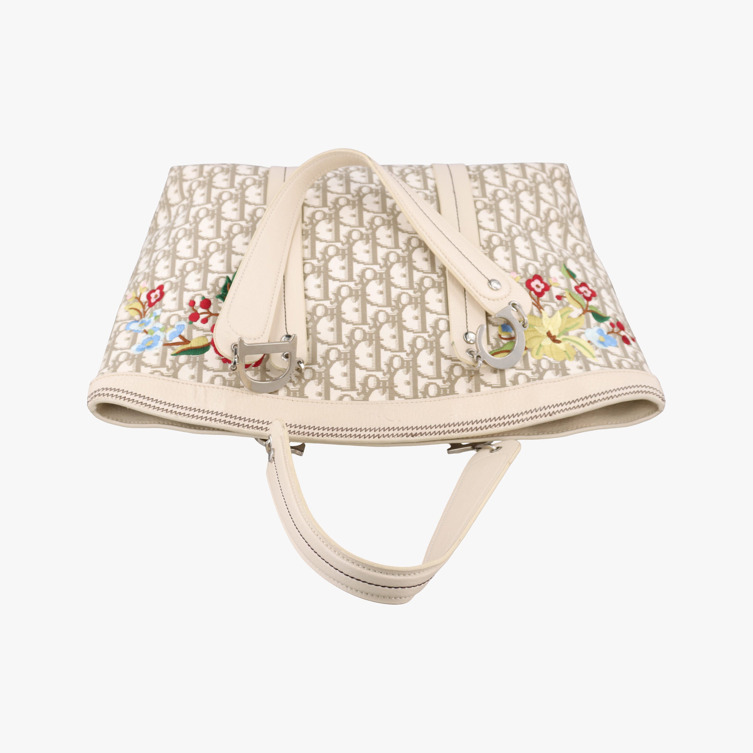 Pre-owned Christian Dior Trotter Flower Line White x Beige x Multicolor Canvas × Leather  handbag | stylenewstar