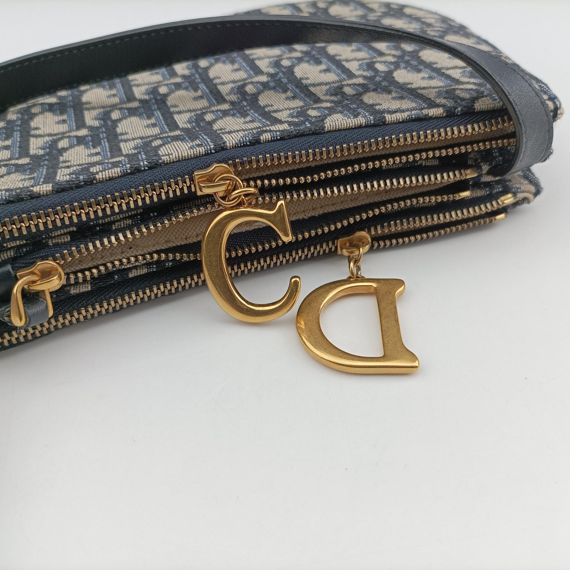 Secondhand Christian Dior Saddle Navy×gray Jacquard  shoulderbag | stylenewstar