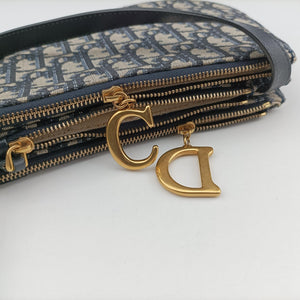 Secondhand Christian Dior Saddle Navy×gray Jacquard  shoulderbag | stylenewstar