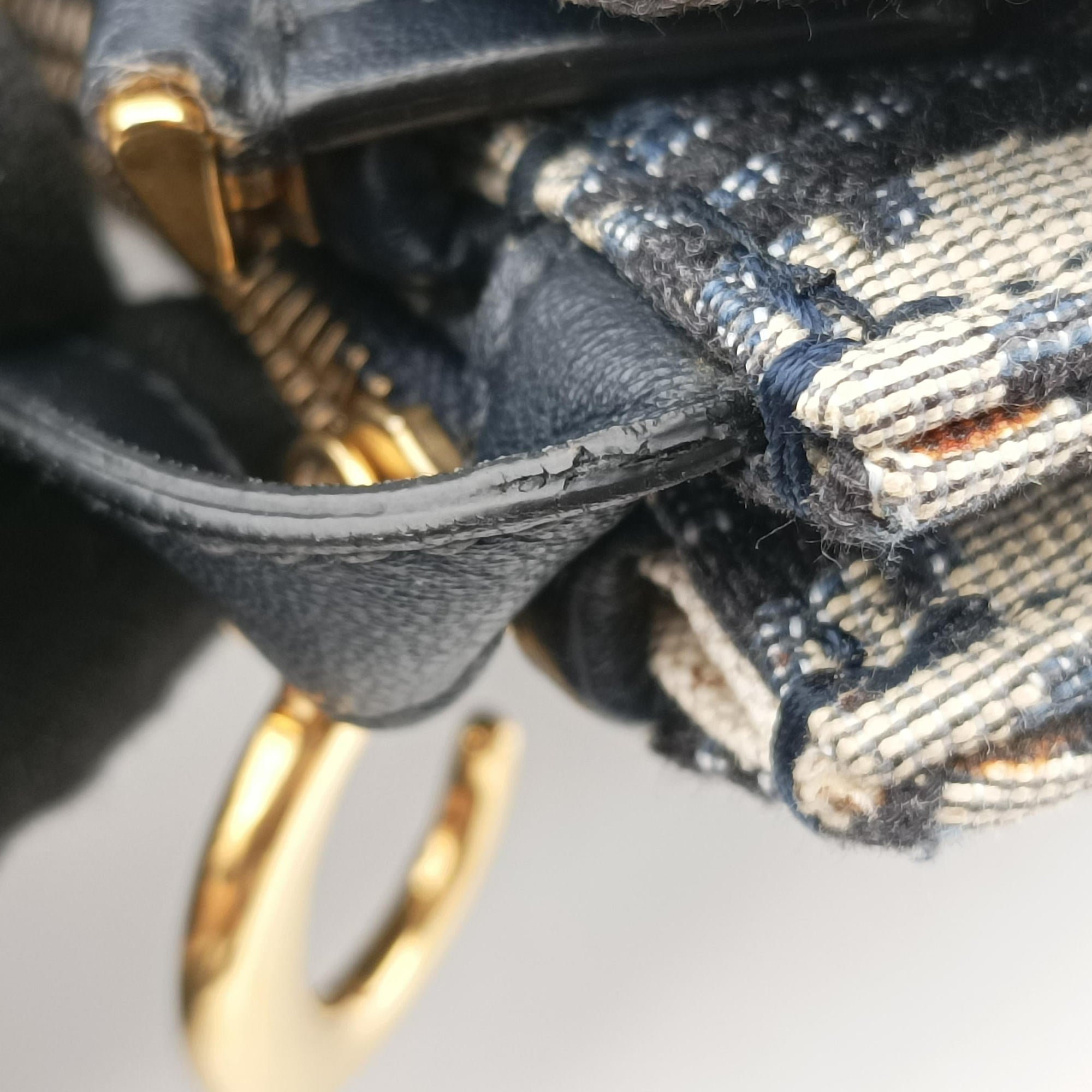 Secondhand Christian Dior Saddle Navy×gray Jacquard  shoulderbag | stylenewstar