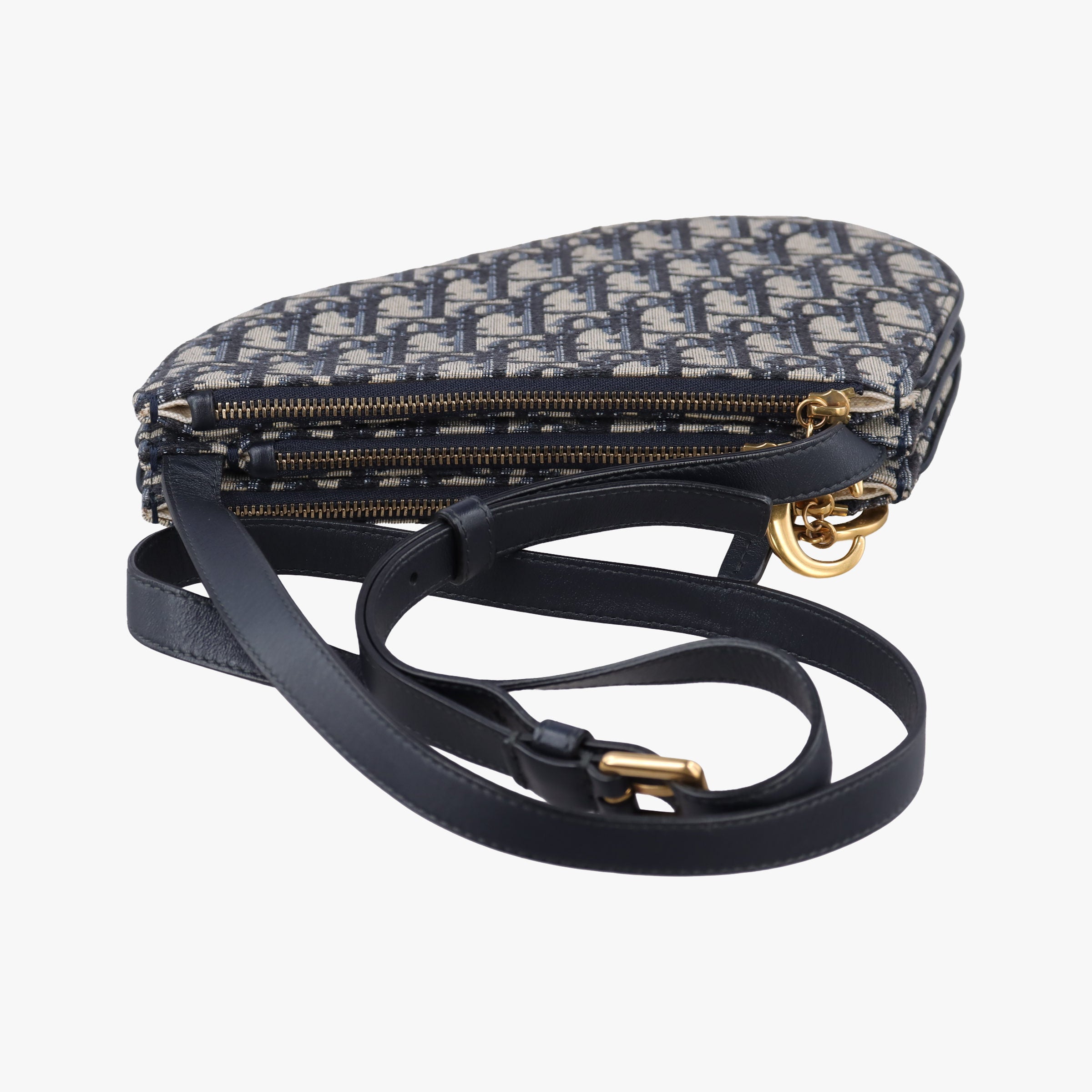 Secondhand Christian Dior Saddle Navy×gray Jacquard  shoulderbag | stylenewstar