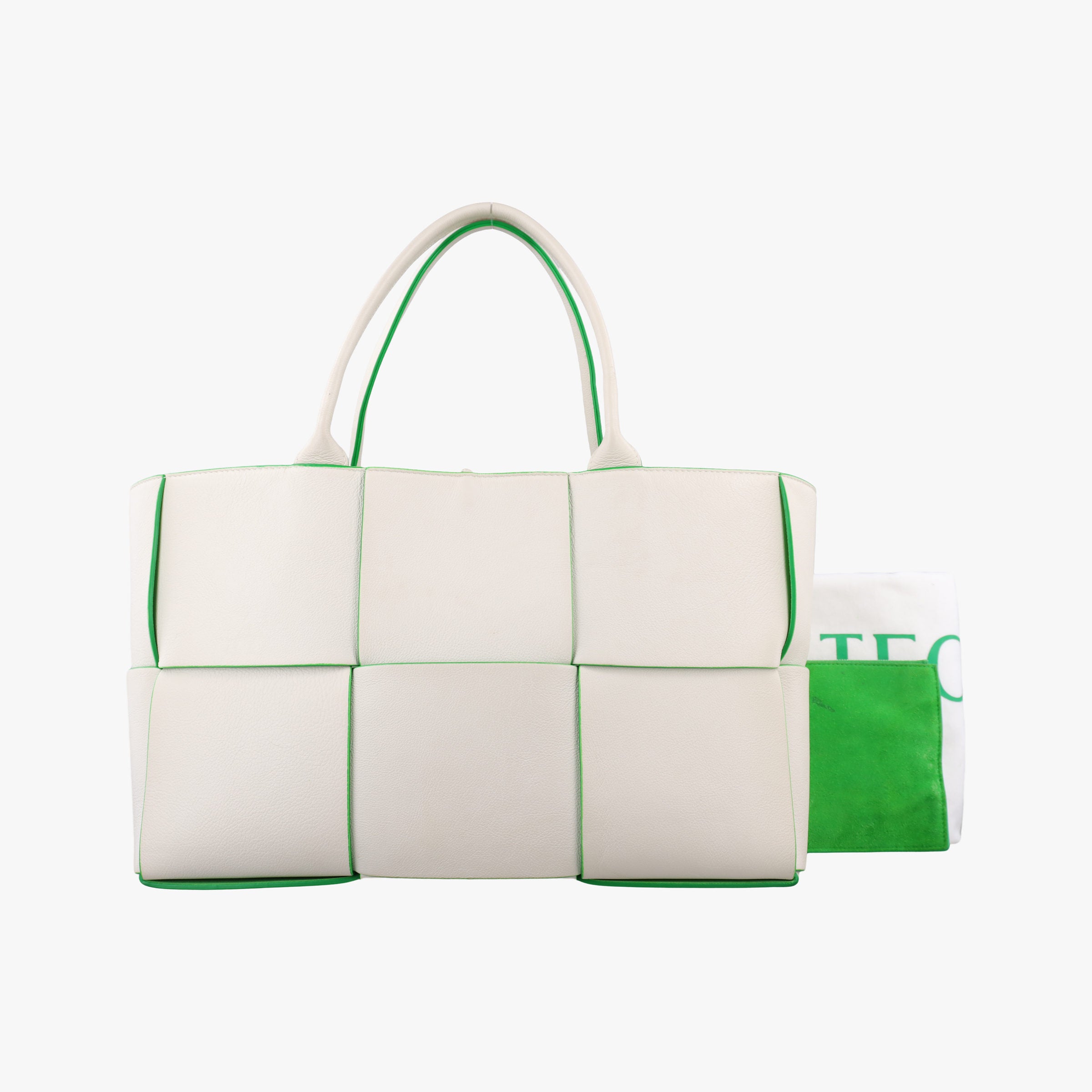 Vintage Bottega Veneta THE ARCO Tote White×Green lambskin  handbag | stylenewstar